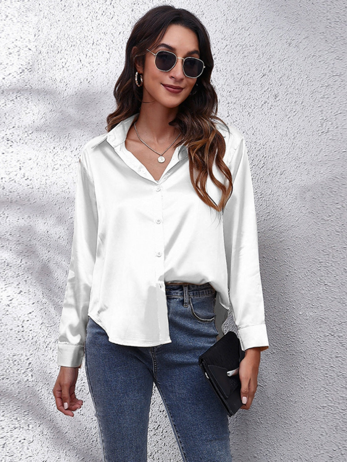 Collared Neck Buttoned Long Sleeve Shirt - The Goddess Galleries
