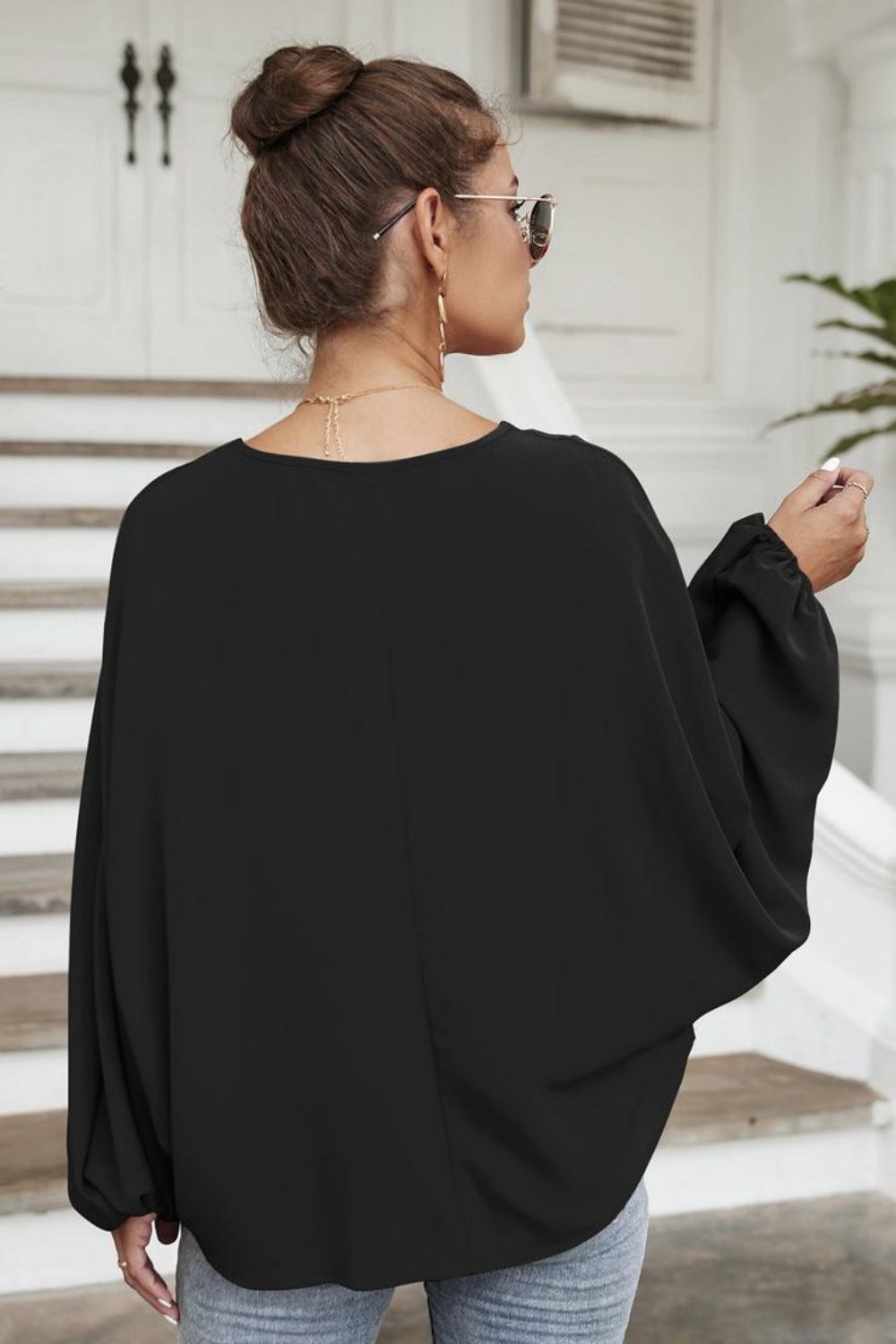 Tie Neck Balloon Sleeve Blouse - The Goddess Galleries