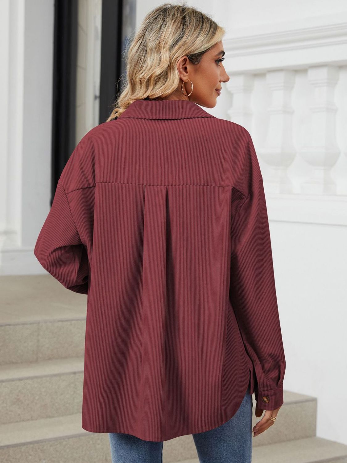 Button Up Long Sleeve Shirt with Breast Pockets - The Goddess Galleries