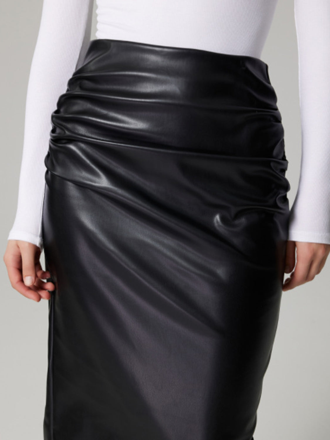 Slit Back Ruched Midi Skirt - The Goddess Galleries