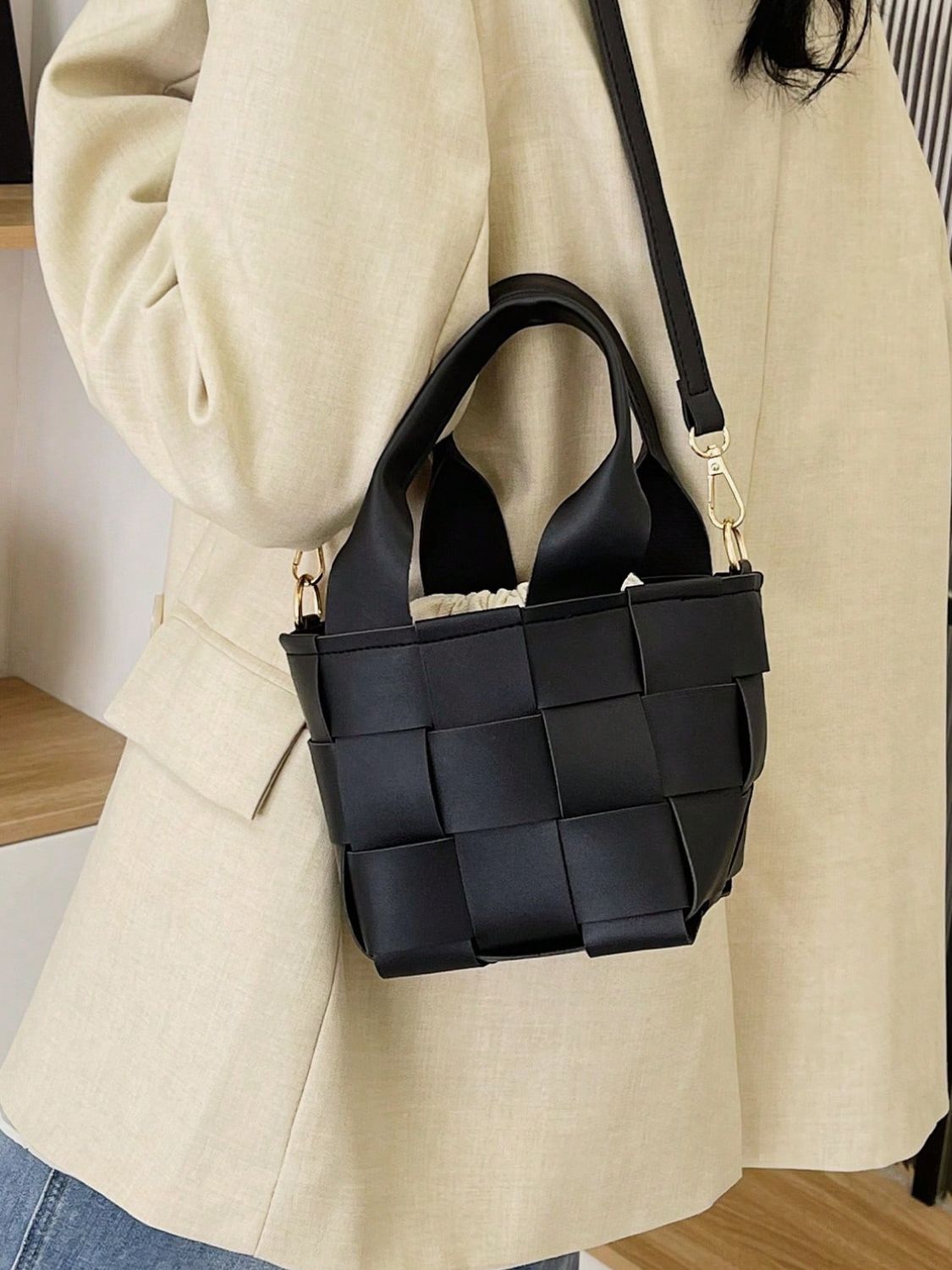 PU Leather Braided Bucket Bag - The Goddess Galleries