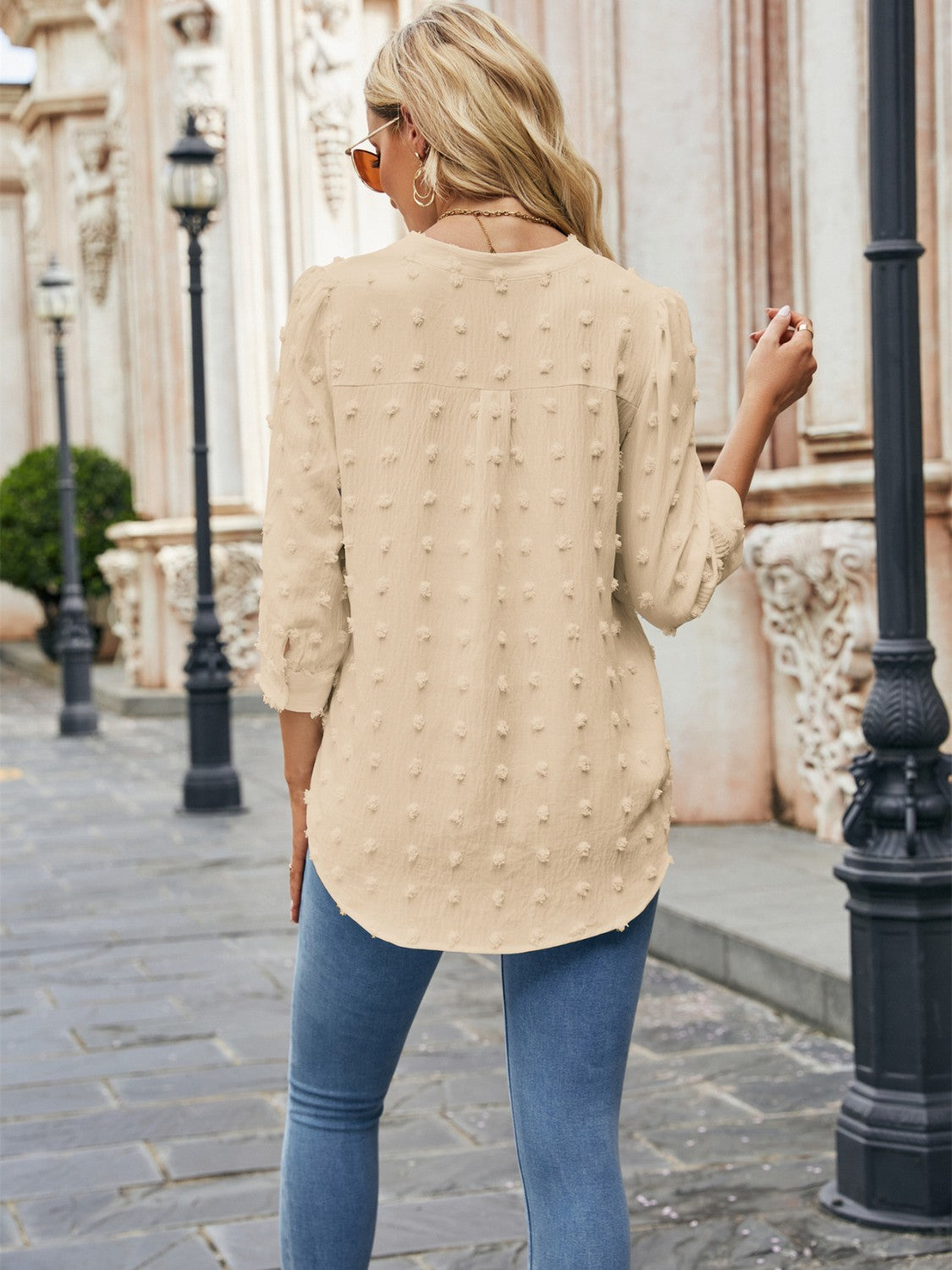 Swiss Dot Notched Neck Blouse - The Goddess Galleries