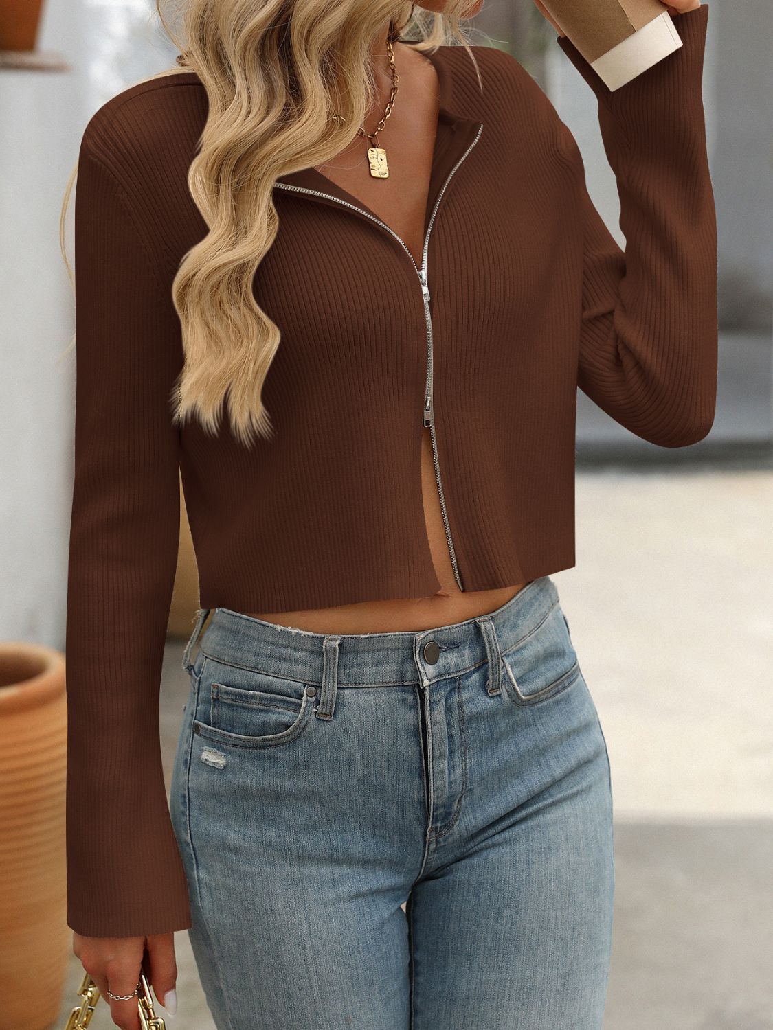 Mandy Zip Up Long Sleeve Cardigan - The Goddess Galleries