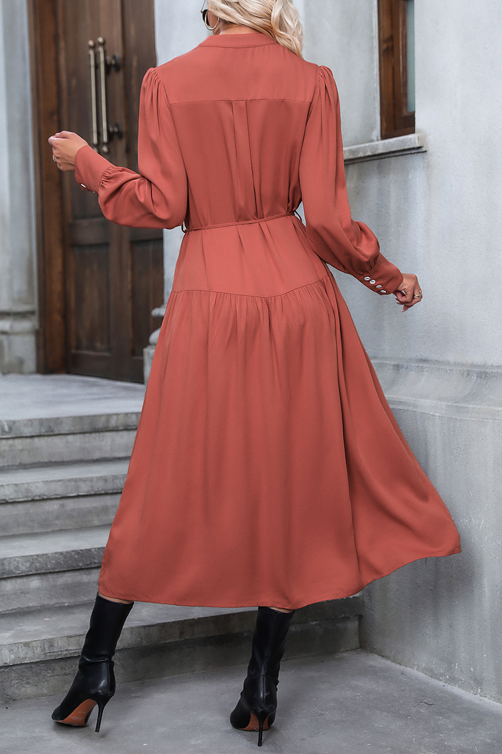Perfee Button Down Notched Neck Dress - The Goddess Galleries