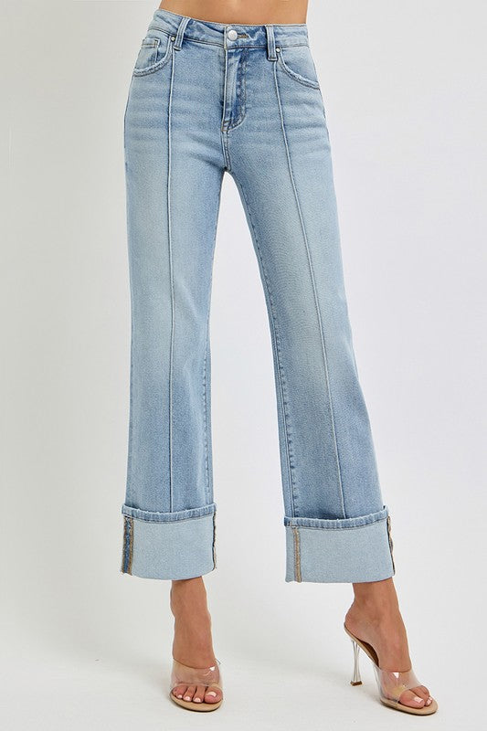 RISEN Plus Size Ankle Straight Leg Cuffed Jeans - The Goddess Galleries