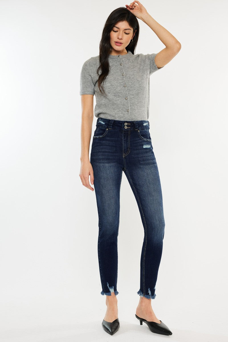 Kancan Full Size Cat's Whiskers Raw Hem High Waist Jeans - The Goddess Galleries