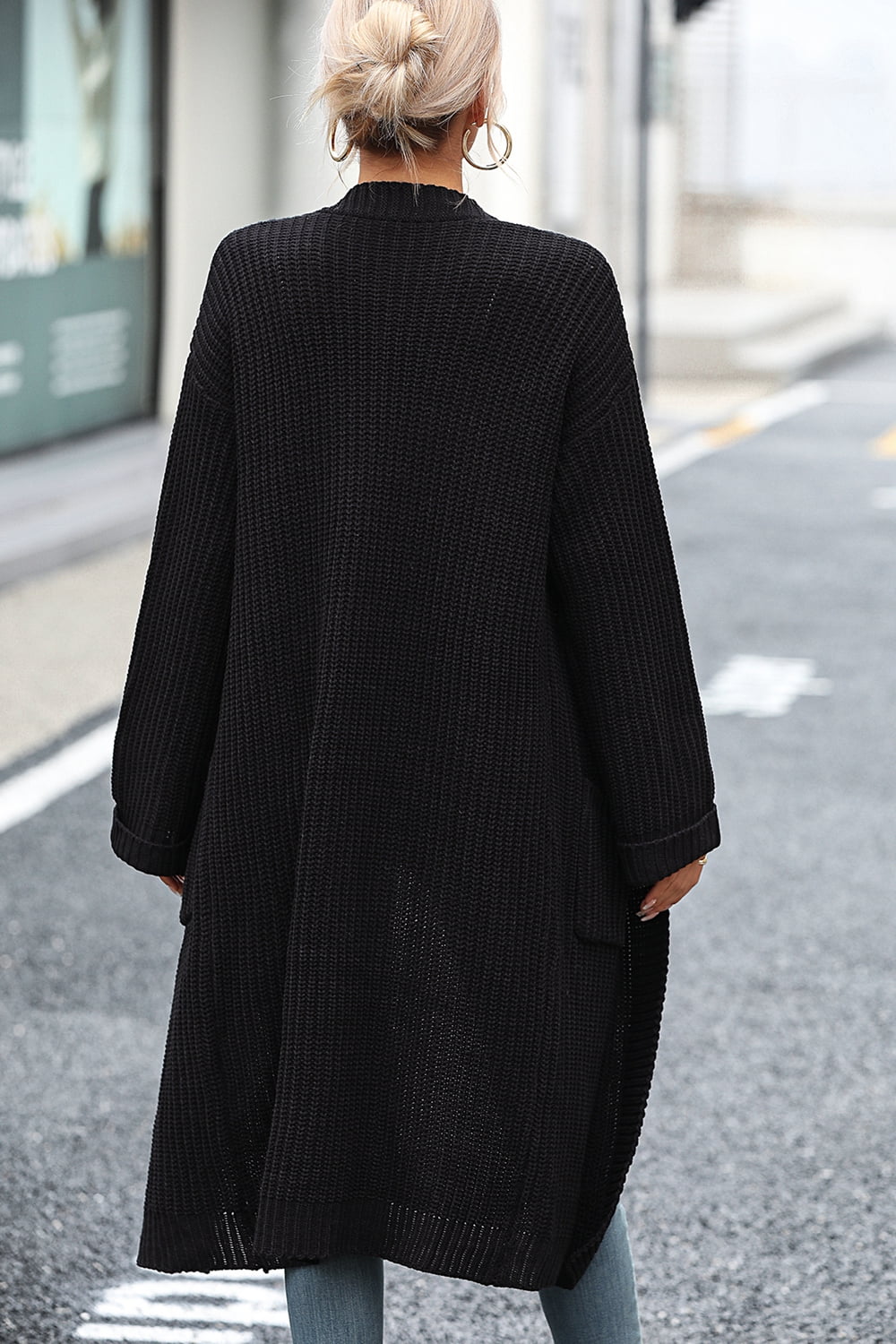 Dropped Shoulder Long Sleeve Cardigan with Pocket - The Goddess Galleries