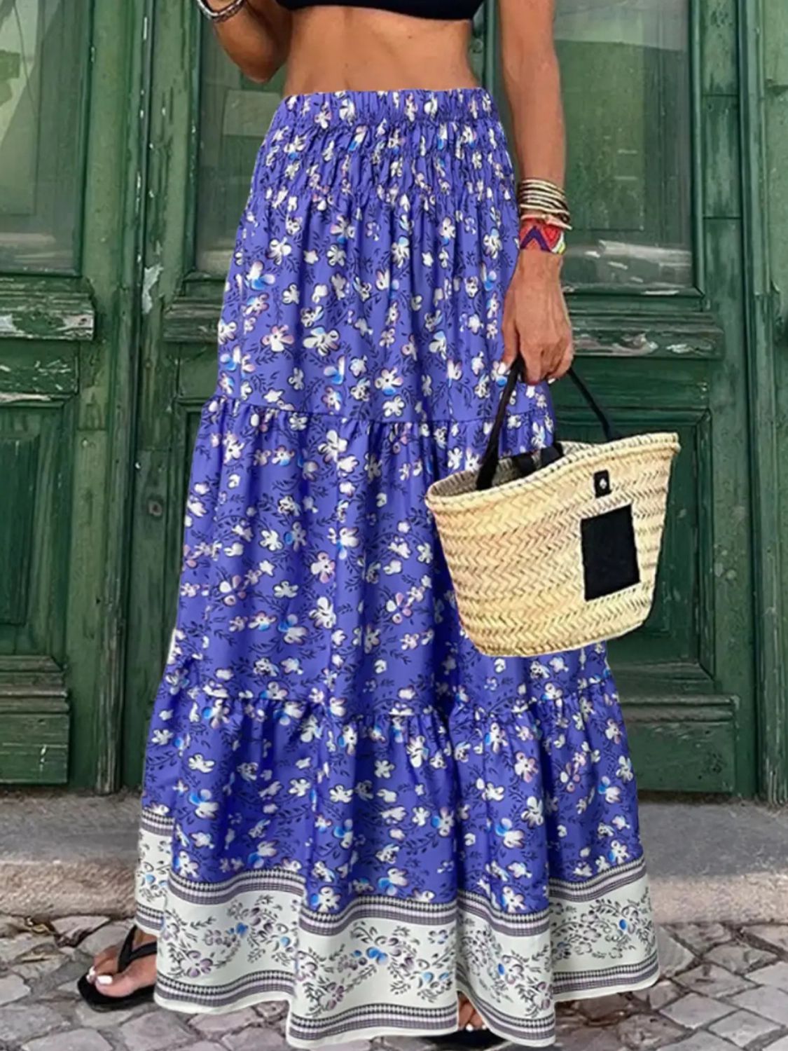 Full Size Tiered Printed Elastic Waist Skirt - The Goddess Galleries