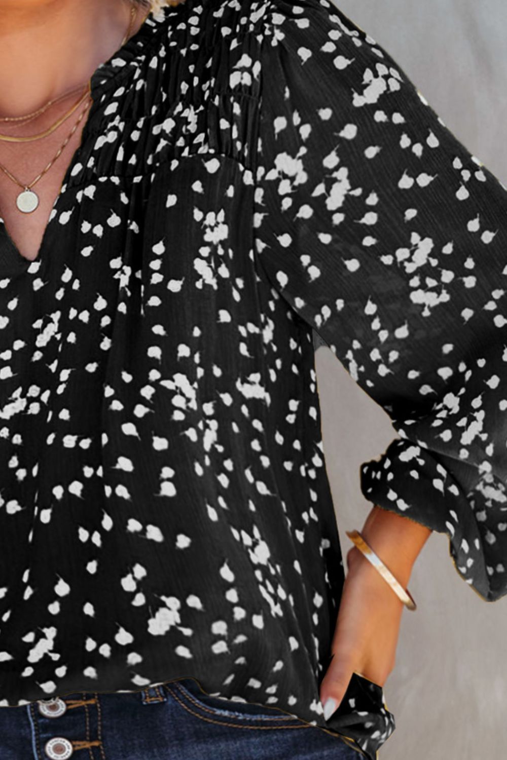 Plus Size Notched Neck Smocked Blouse - The Goddess Galleries