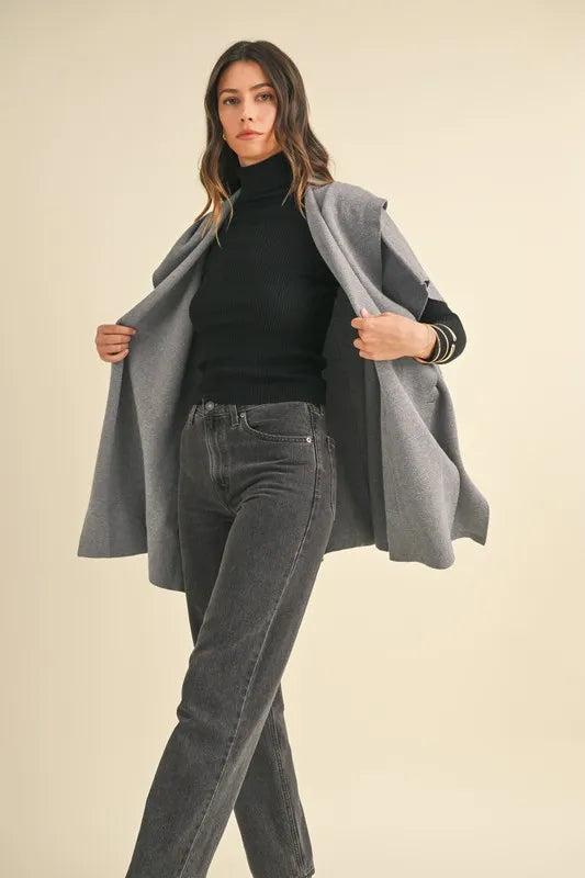MABLE Knit Open Front Hooded Cardigan With Pocket - The Goddess Galleries