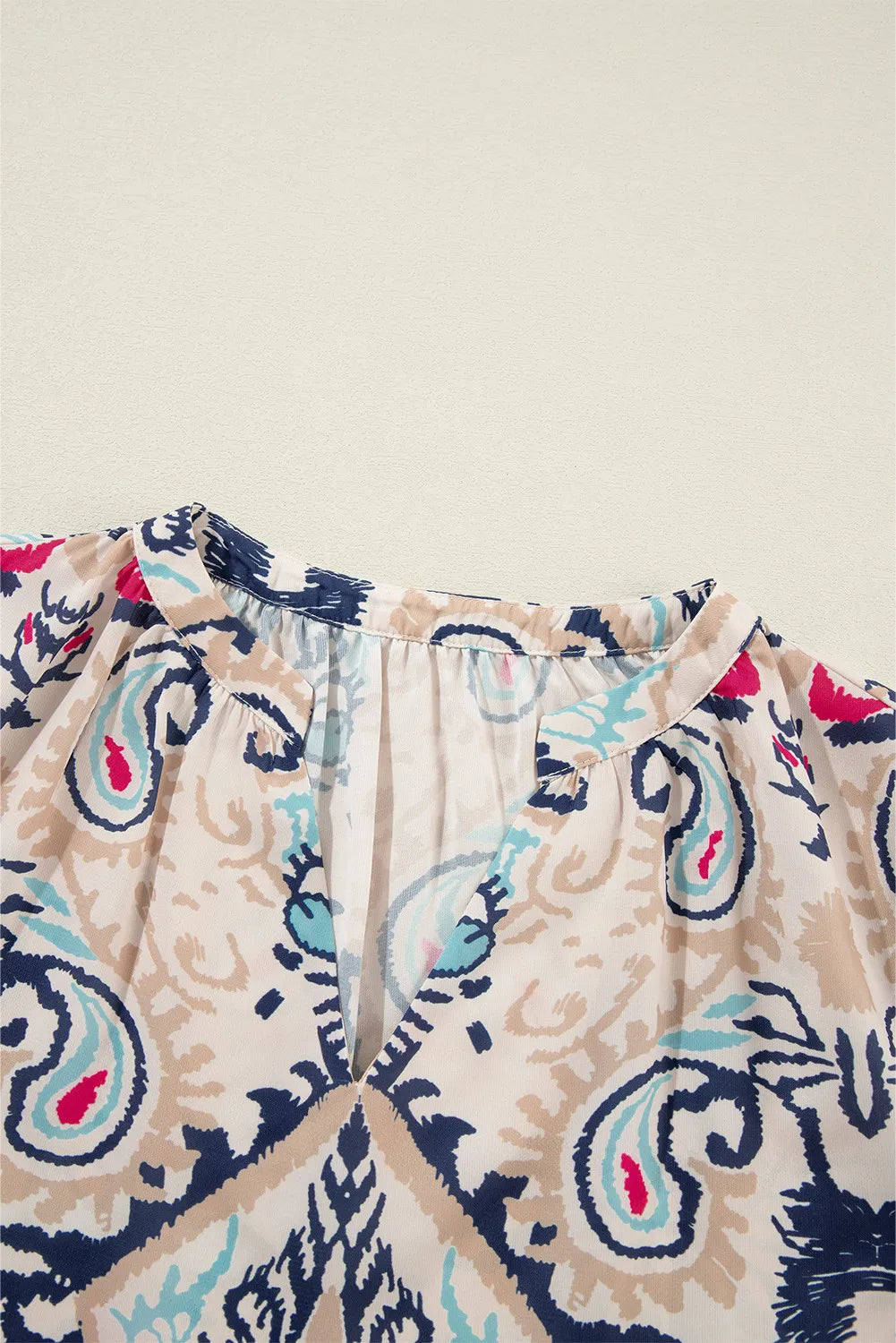 Printed Notched Half Sleeve Blouse - The Goddess Galleries