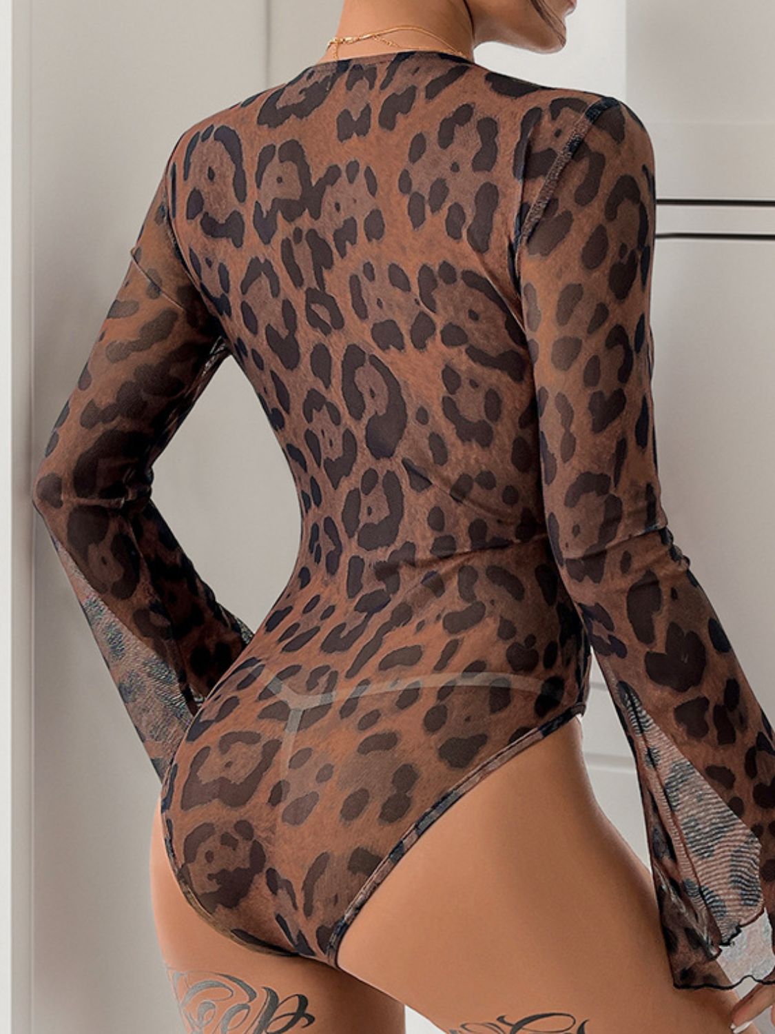 Perfee Leopard V-Neck Lace Bodysuit - The Goddess Galleries