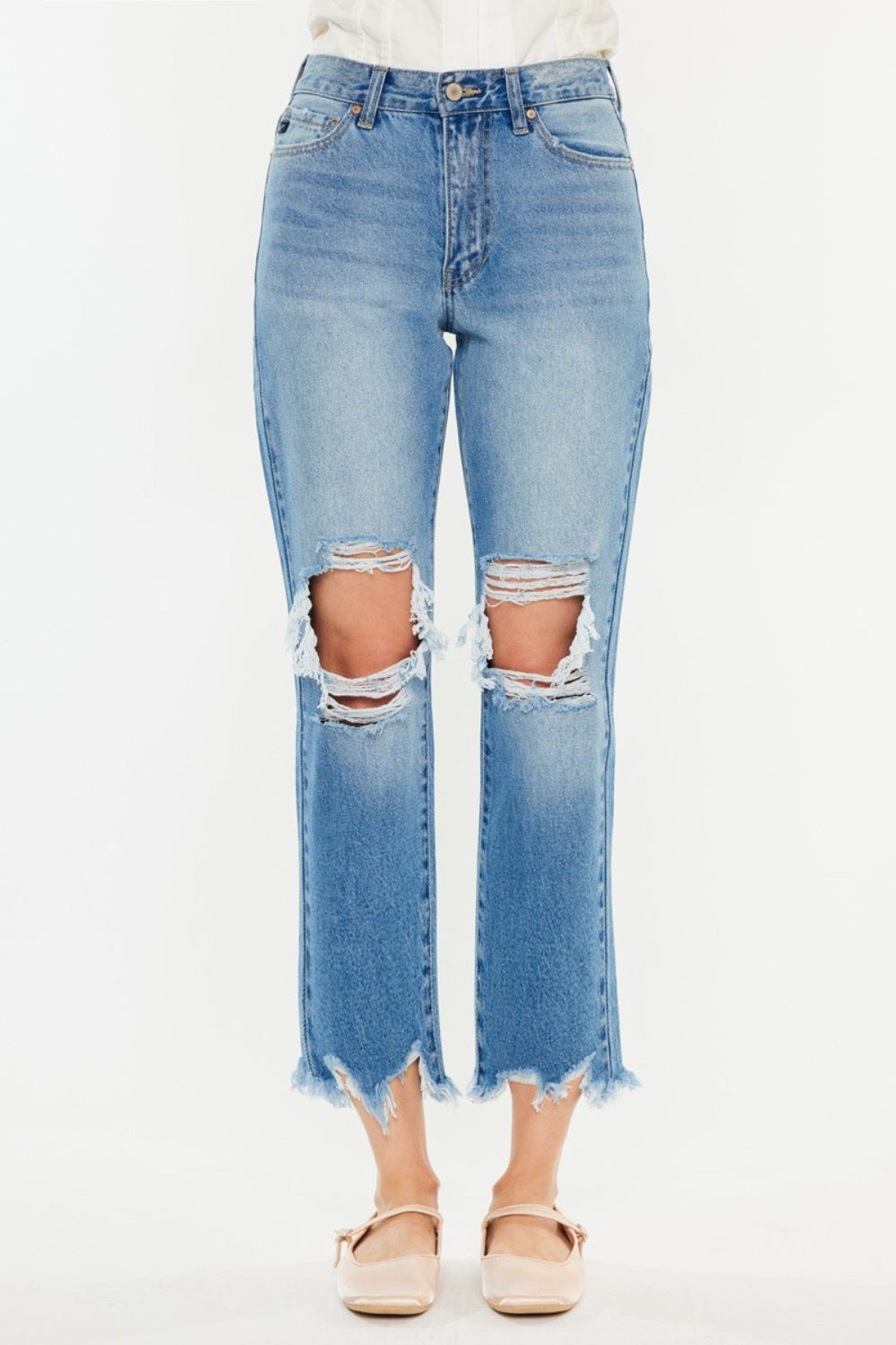Kancan Distressed Frayed Hem Cropped Jeans - The Goddess Galleries