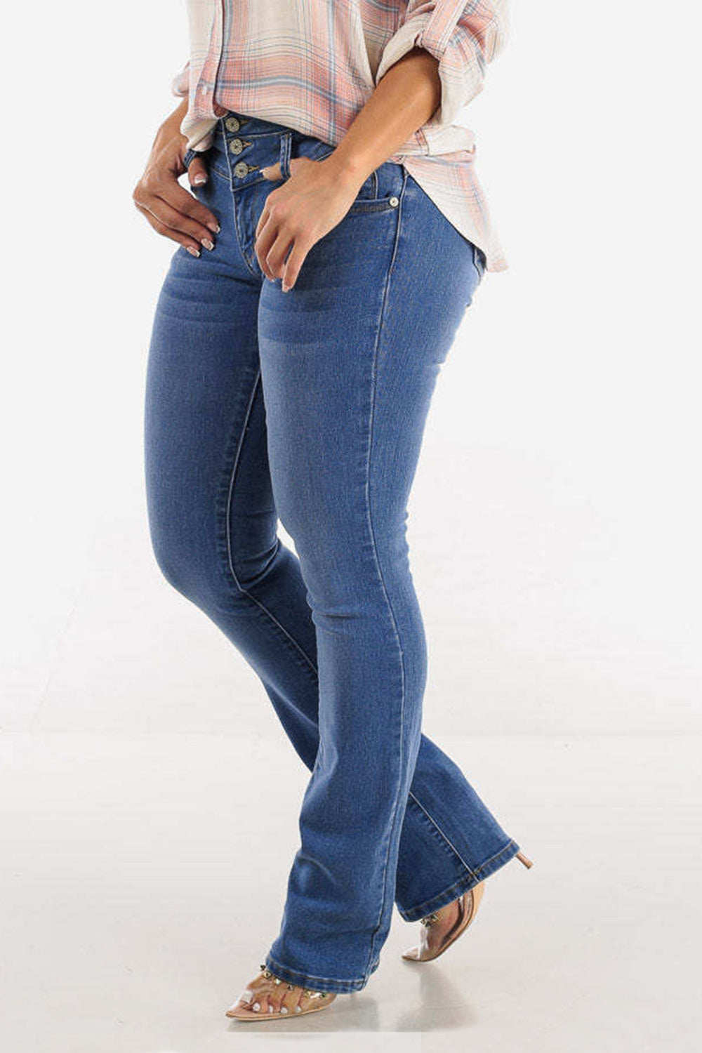 Bootcut High-Rise Buttoned Hip-Lift Jeans - The Goddess Galleries