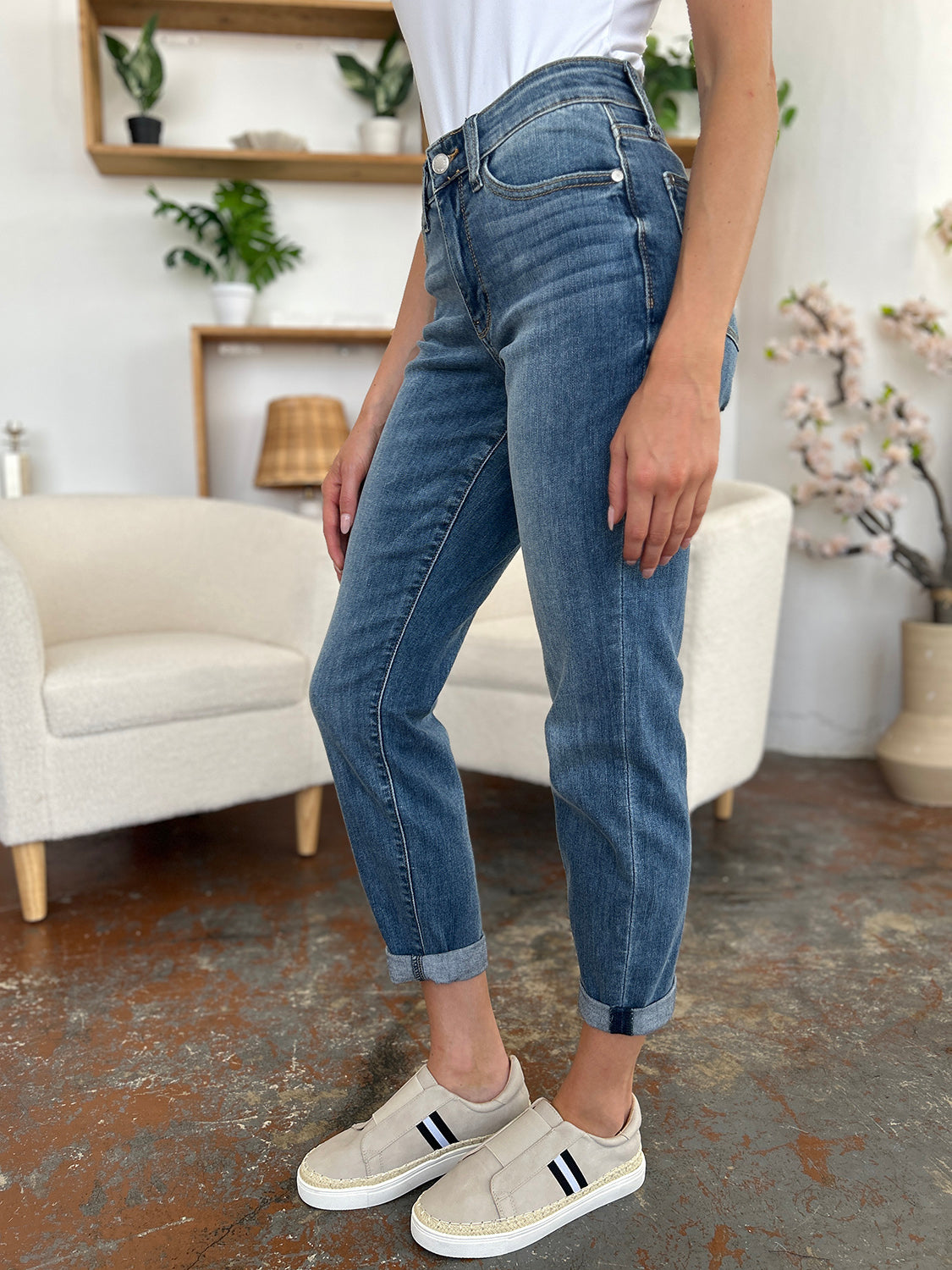 Judy Blue Full Size Cuffed Hem Slim Jeans - The Goddess Galleries