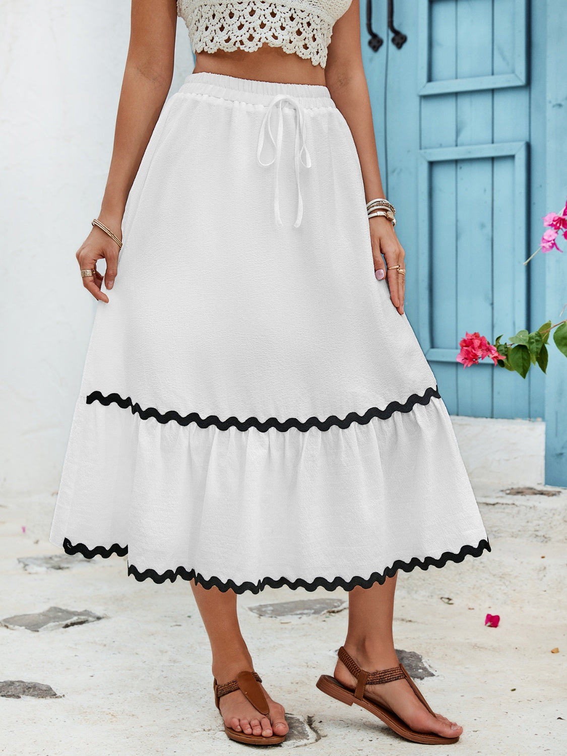 Honey Tied Contrast Trim High Waist Skirt - The Goddess Galleries