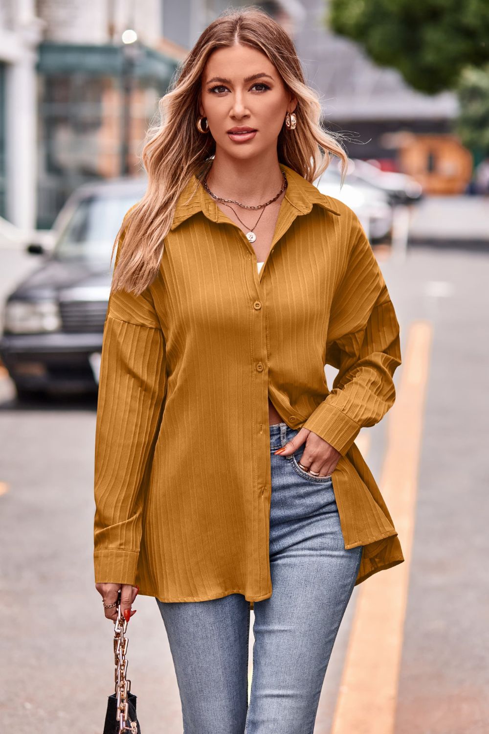 Slit Dropped Shoulder Longline Shirt - The Goddess Galleries