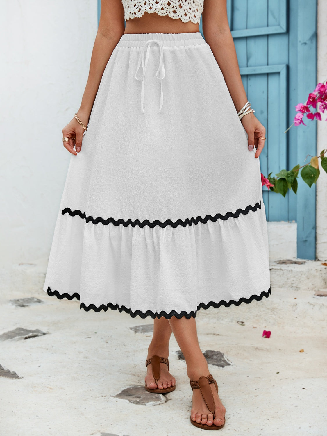 Honey Tied Contrast Trim High Waist Skirt - The Goddess Galleries