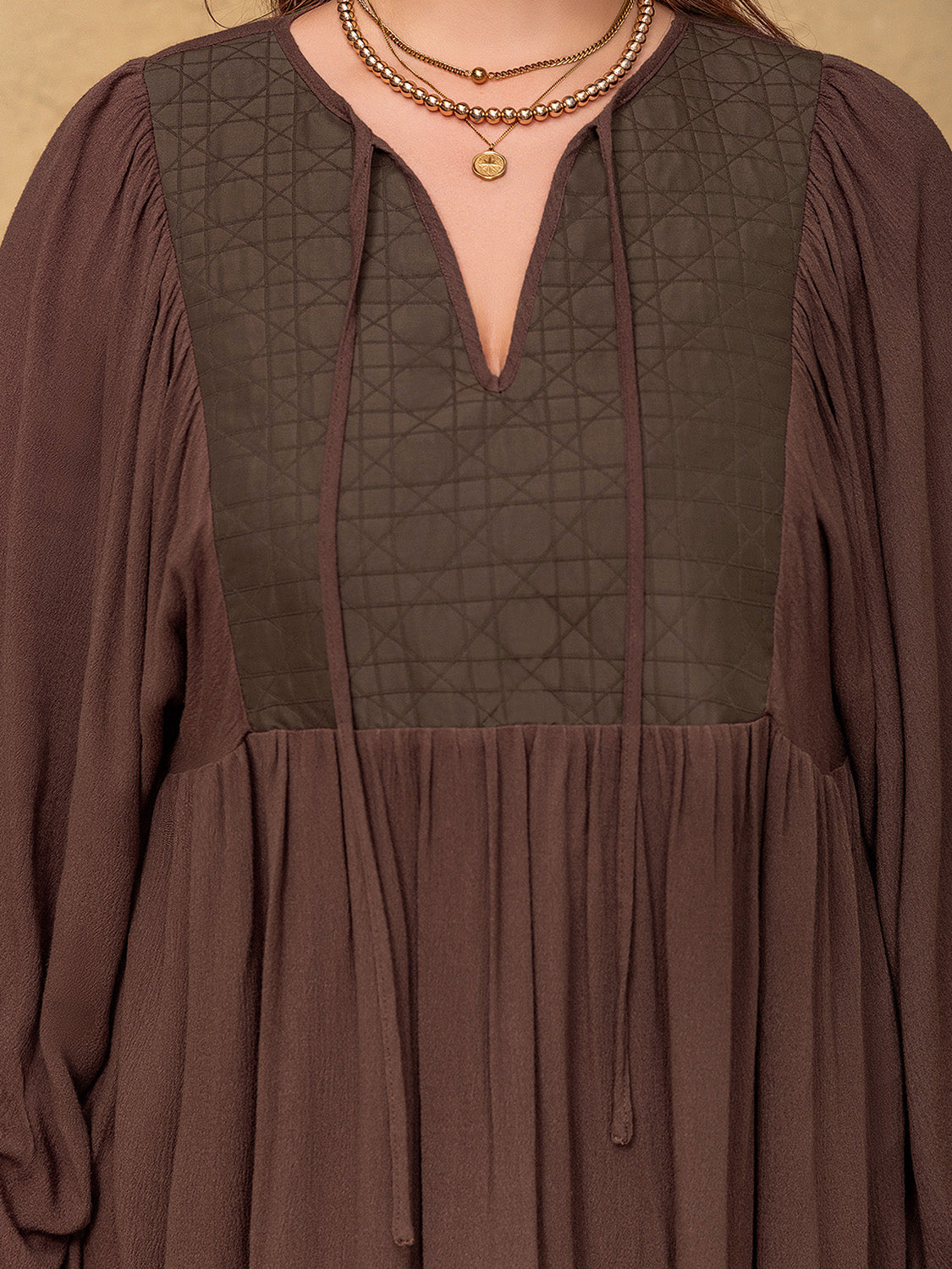 Plus Size Tie Neck Balloon Sleeve Blouse - The Goddess Galleries