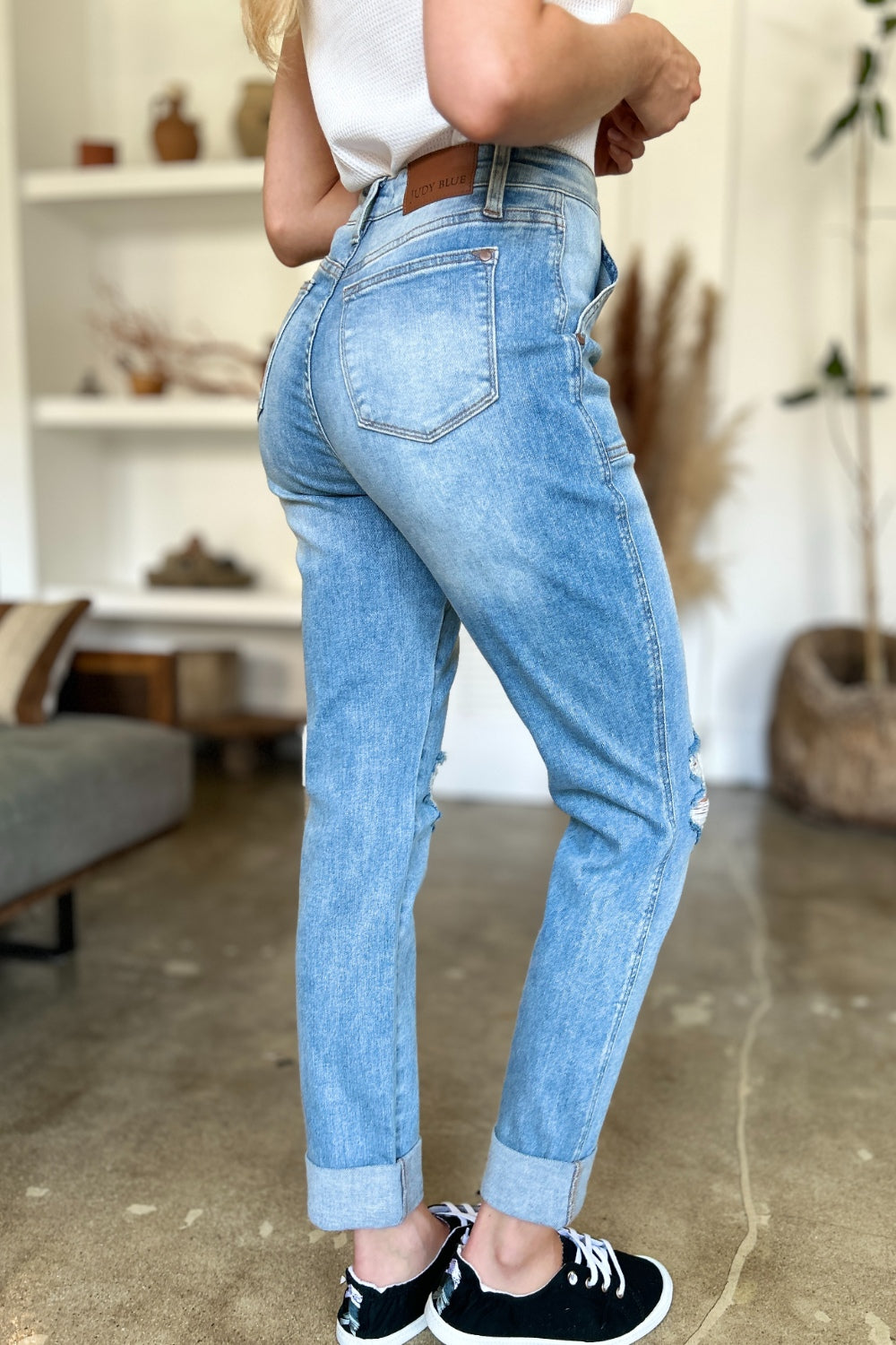 Judy Blue Full Size Distressed Straight Jeans with Patch Pockets - The Goddess Galleries