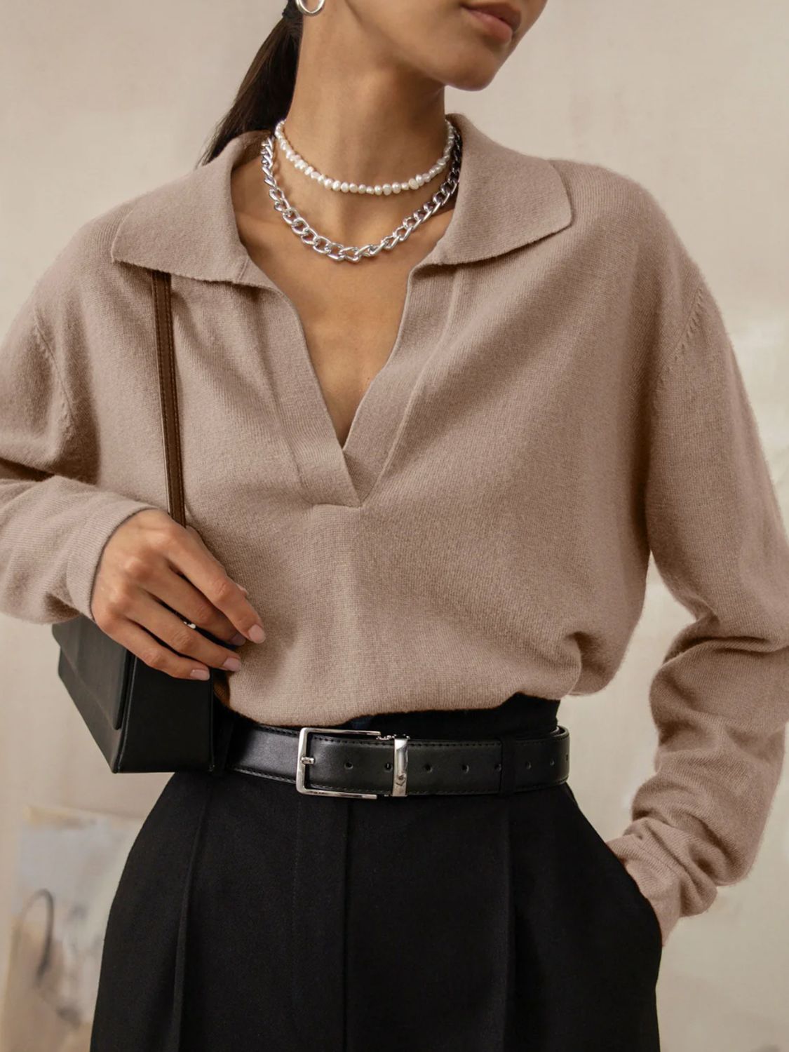 Johnny Collar Long Sleeve Sweater - The Goddess Galleries