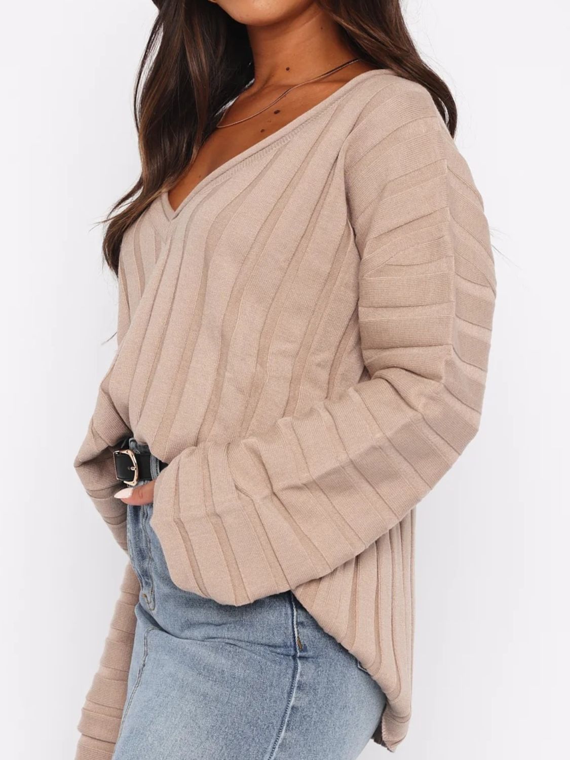 V-Neck Dropped Shoulder Sweater - The Goddess Galleries