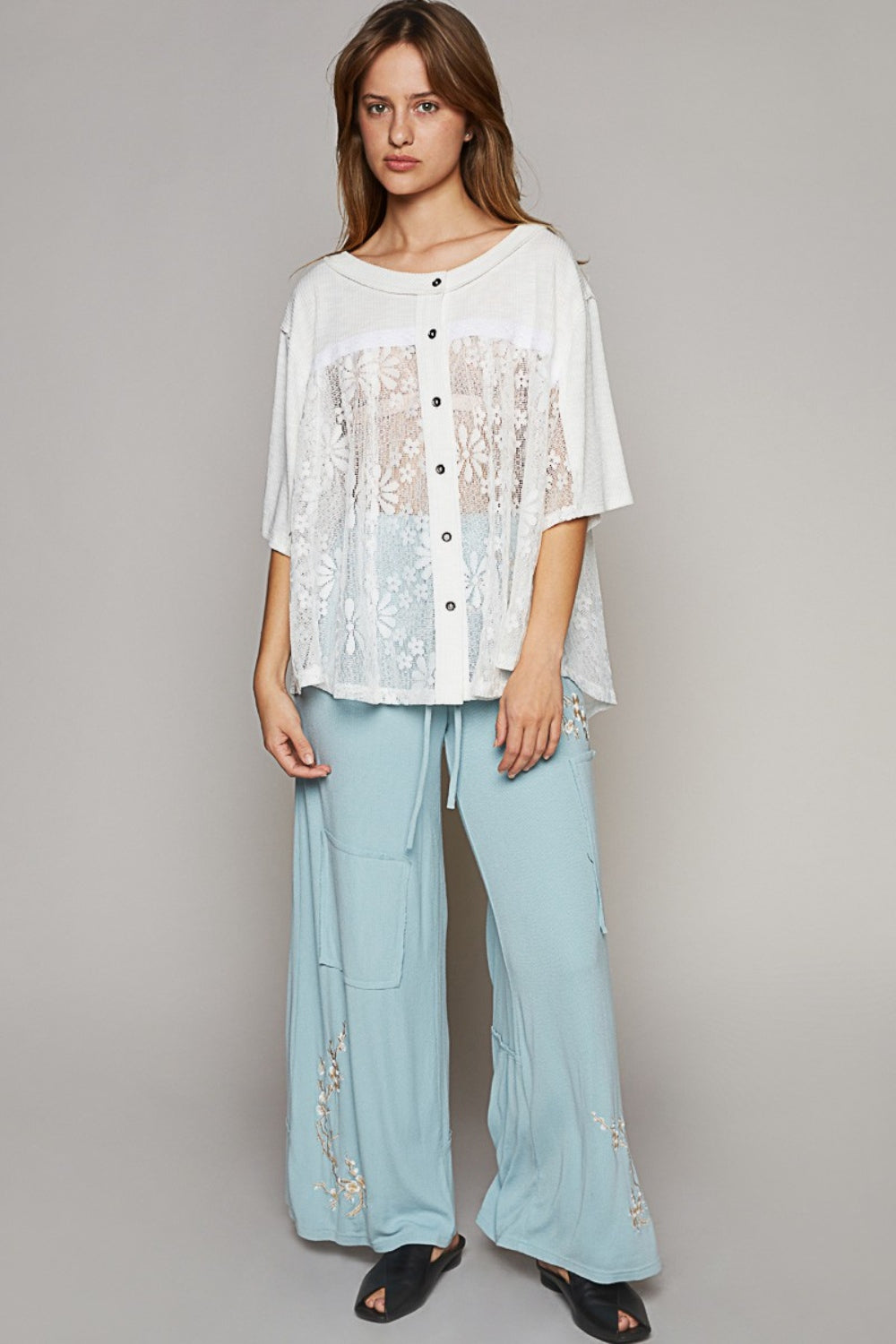 POL Round Neck Short Sleeve Lace Top - The Goddess Galleries