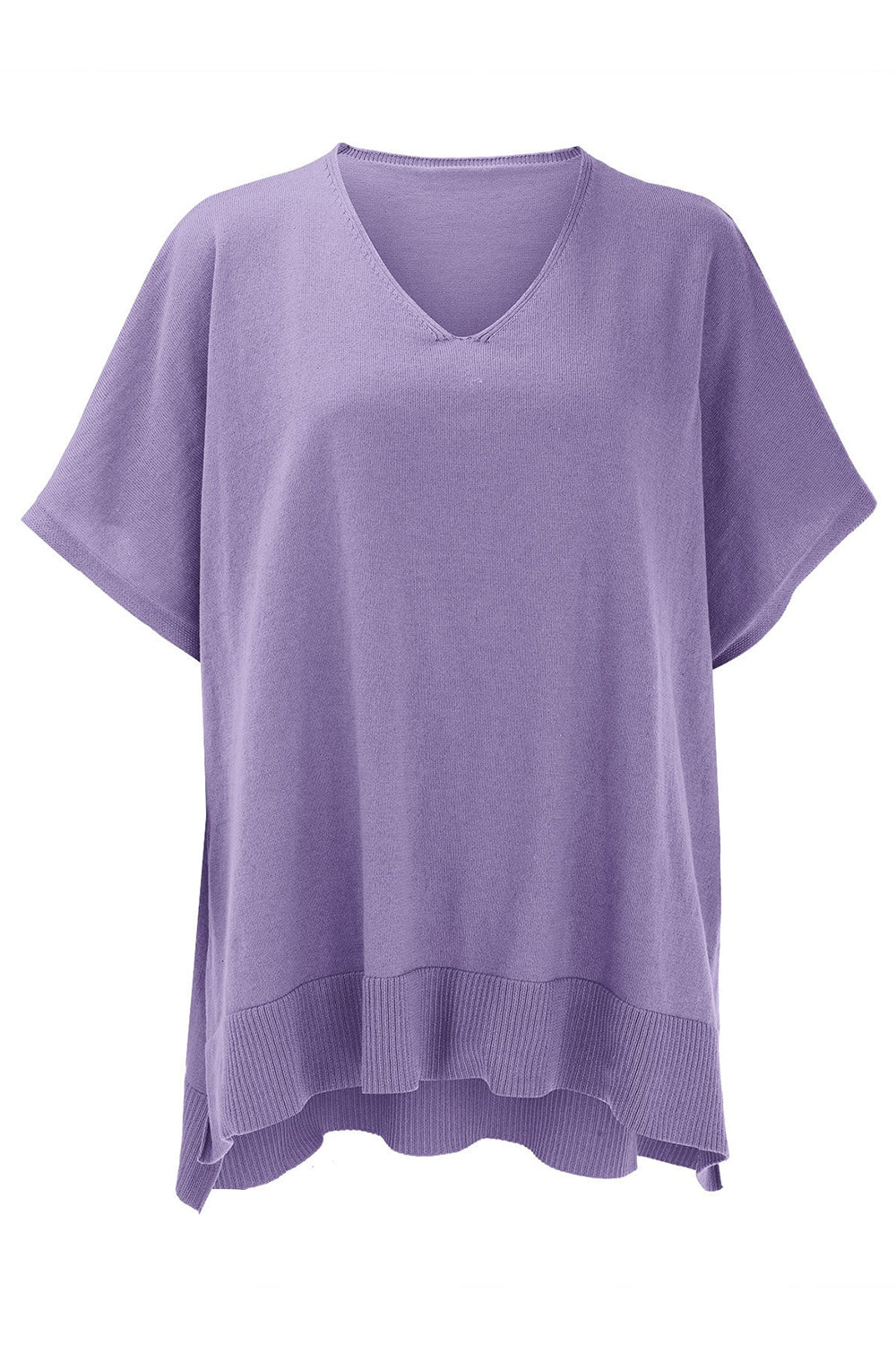 Slit V-Neck Half Sleeve Knit Top - The Goddess Galleries