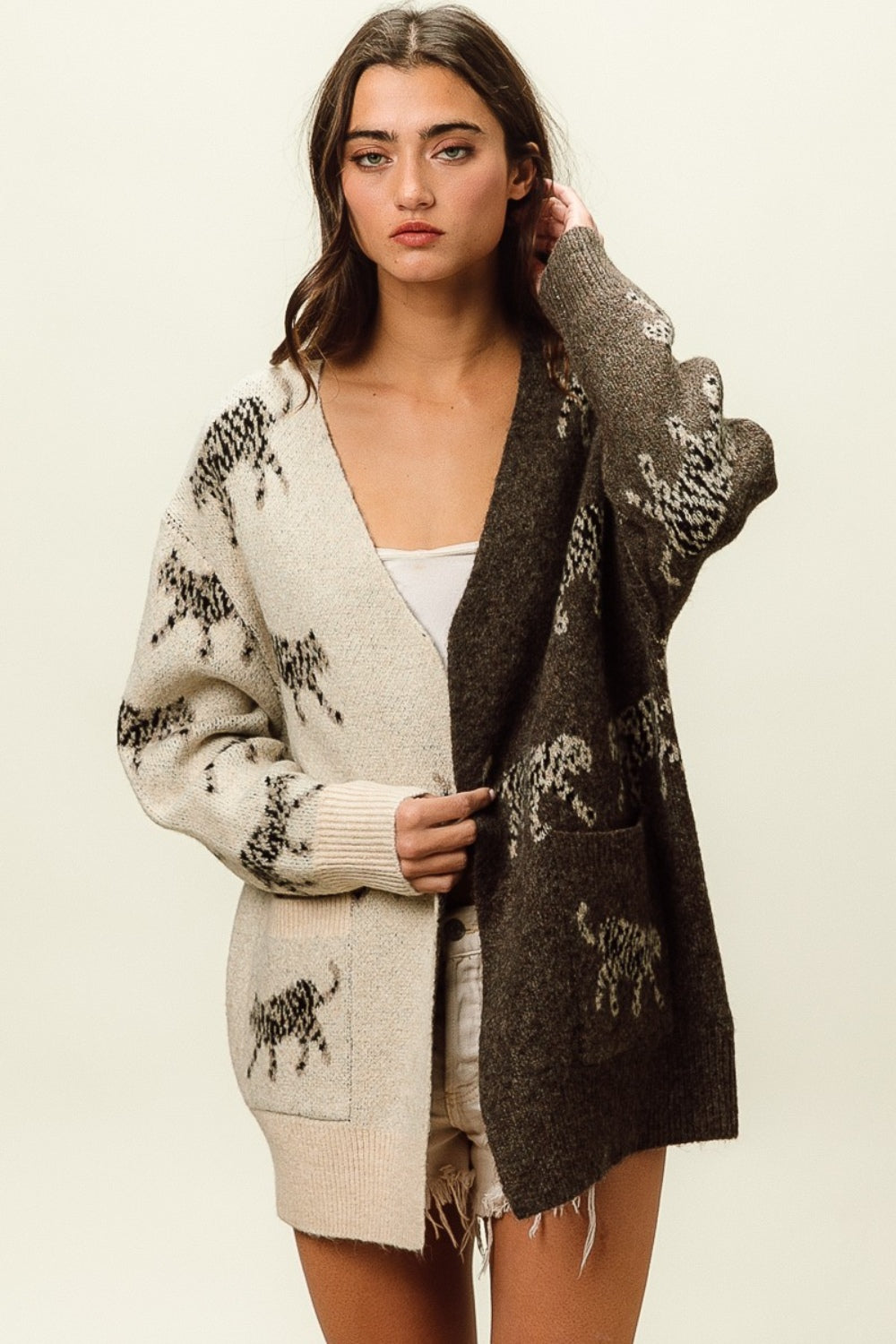 BiBi Open Front Long Sleeve Contrast Cardigan - The Goddess Galleries