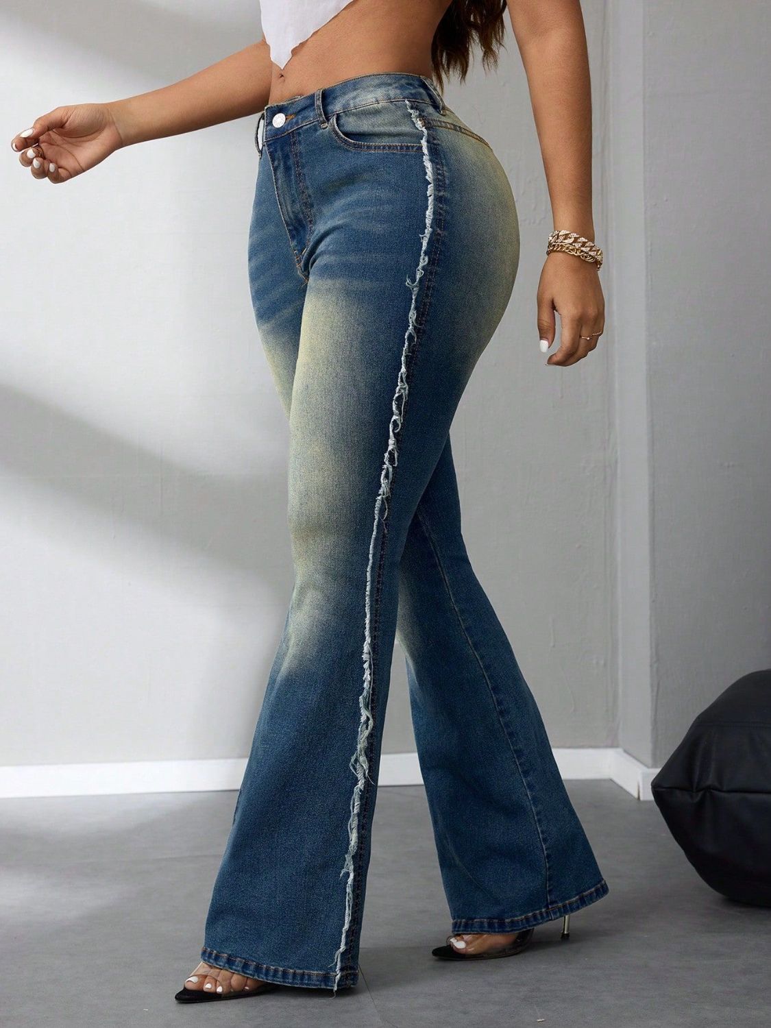 Side Raw Hem Flare Jeans - The Goddess Galleries