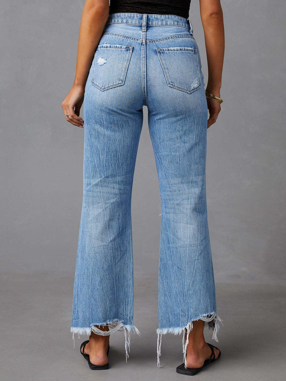 Distressed Raw Hem Jeans with Pockets - The Goddess Galleries