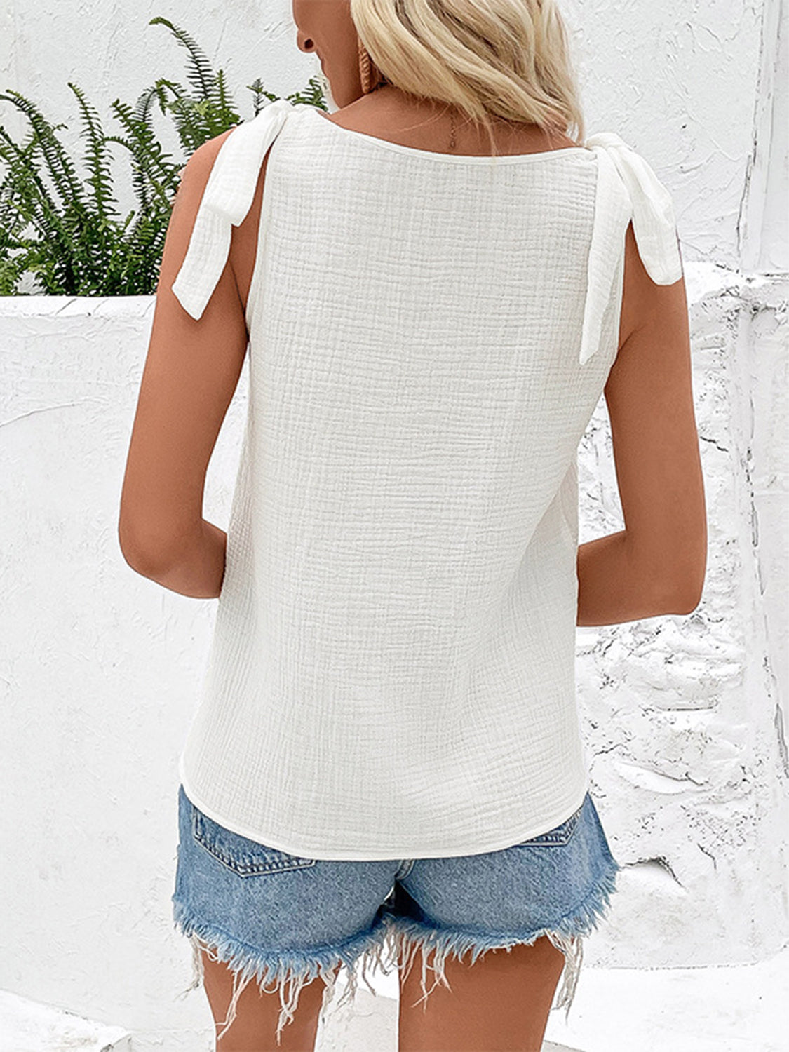 Decorative Button Tied V-Neck Tank - The Goddess Galleries
