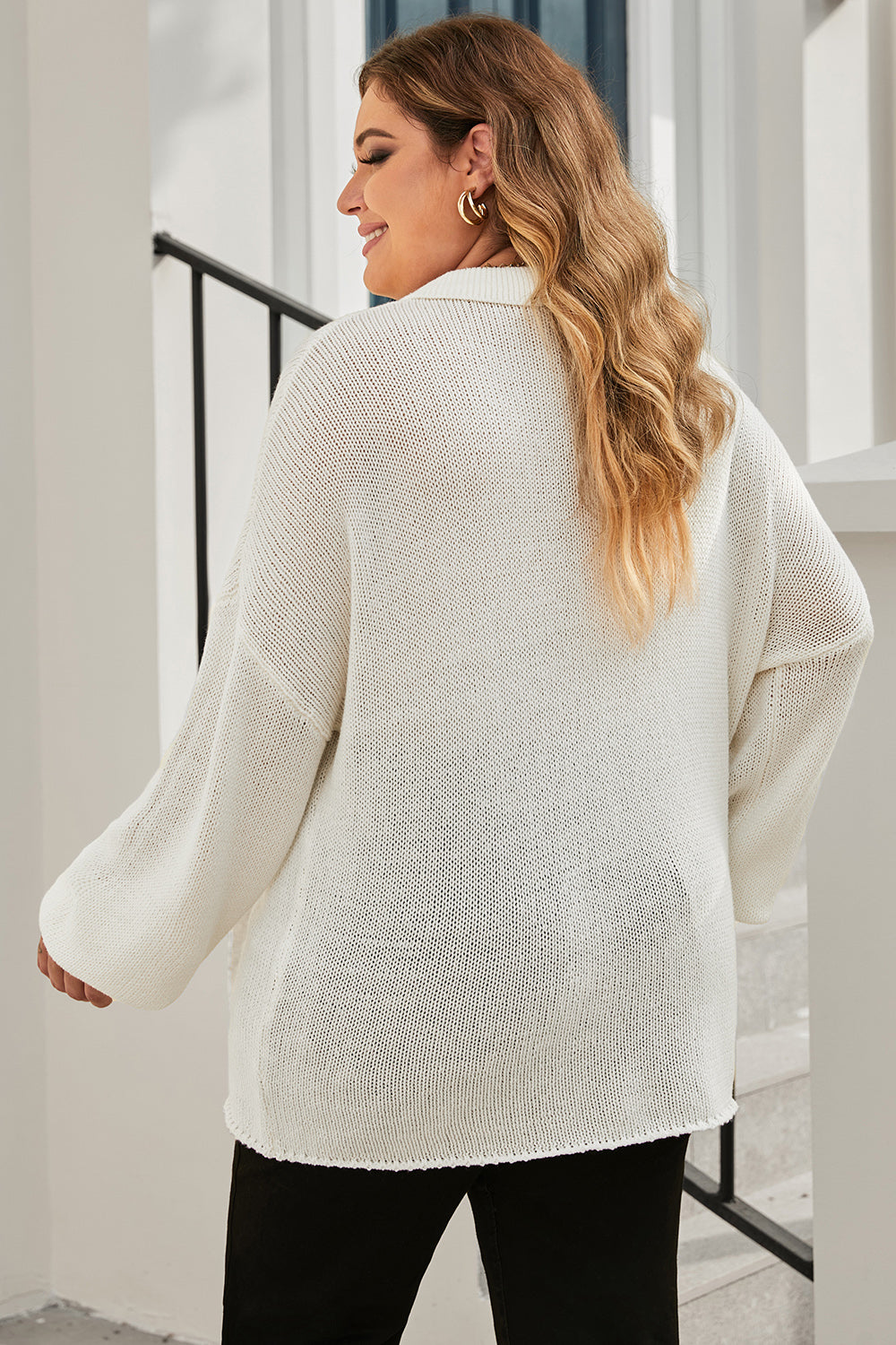 Plus Size Quarter-Button Collared Sweater - The Goddess Galleries