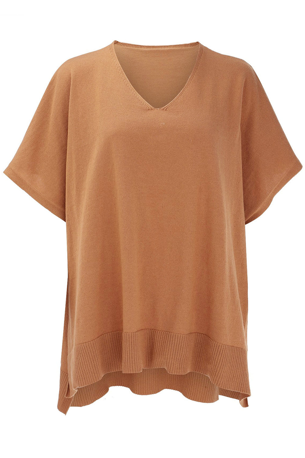 Slit V-Neck Half Sleeve Knit Top - The Goddess Galleries