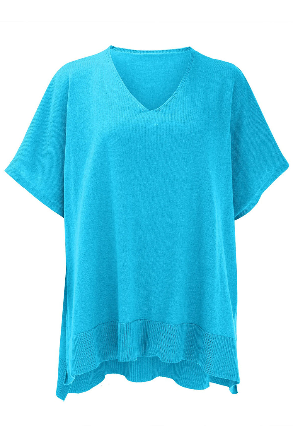 Slit V-Neck Half Sleeve Knit Top - The Goddess Galleries