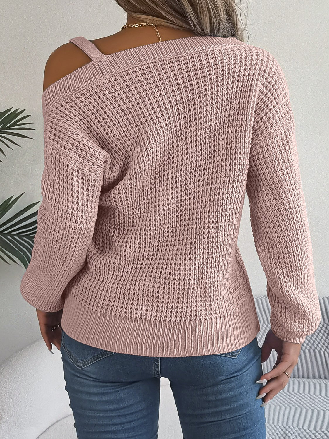 Asymmetrical Neck Long Sleeve Sweater - The Goddess Galleries