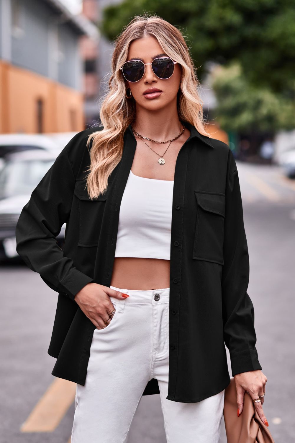 Dropped Shoulder Longline Shirt with Pockets - The Goddess Galleries