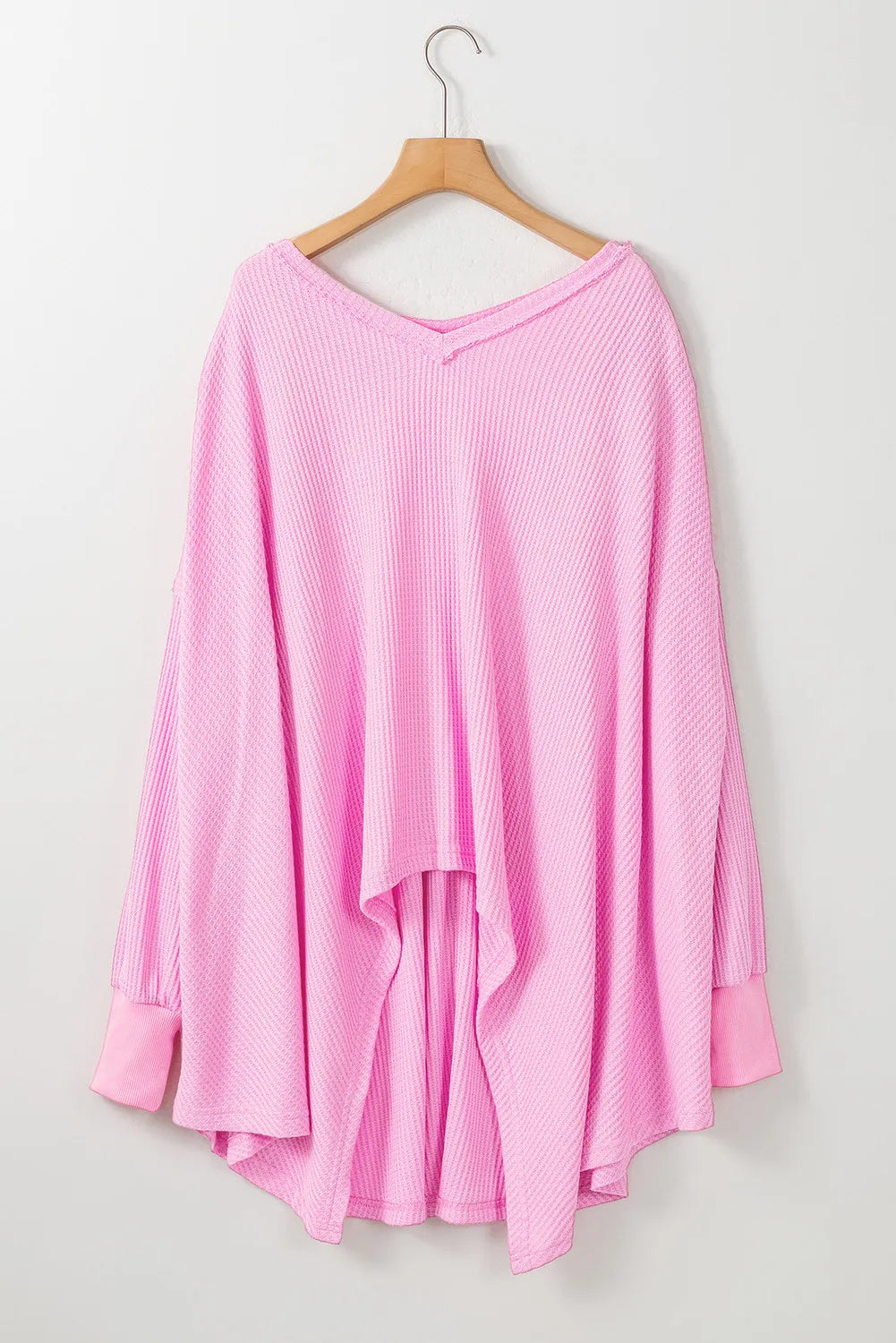 Waffle-Knit V-Neck Long Sleeve Blouse - The Goddess Galleries