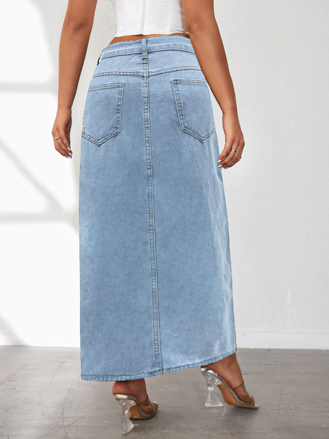 High Rise Slit Denim Skirt - The Goddess Galleries