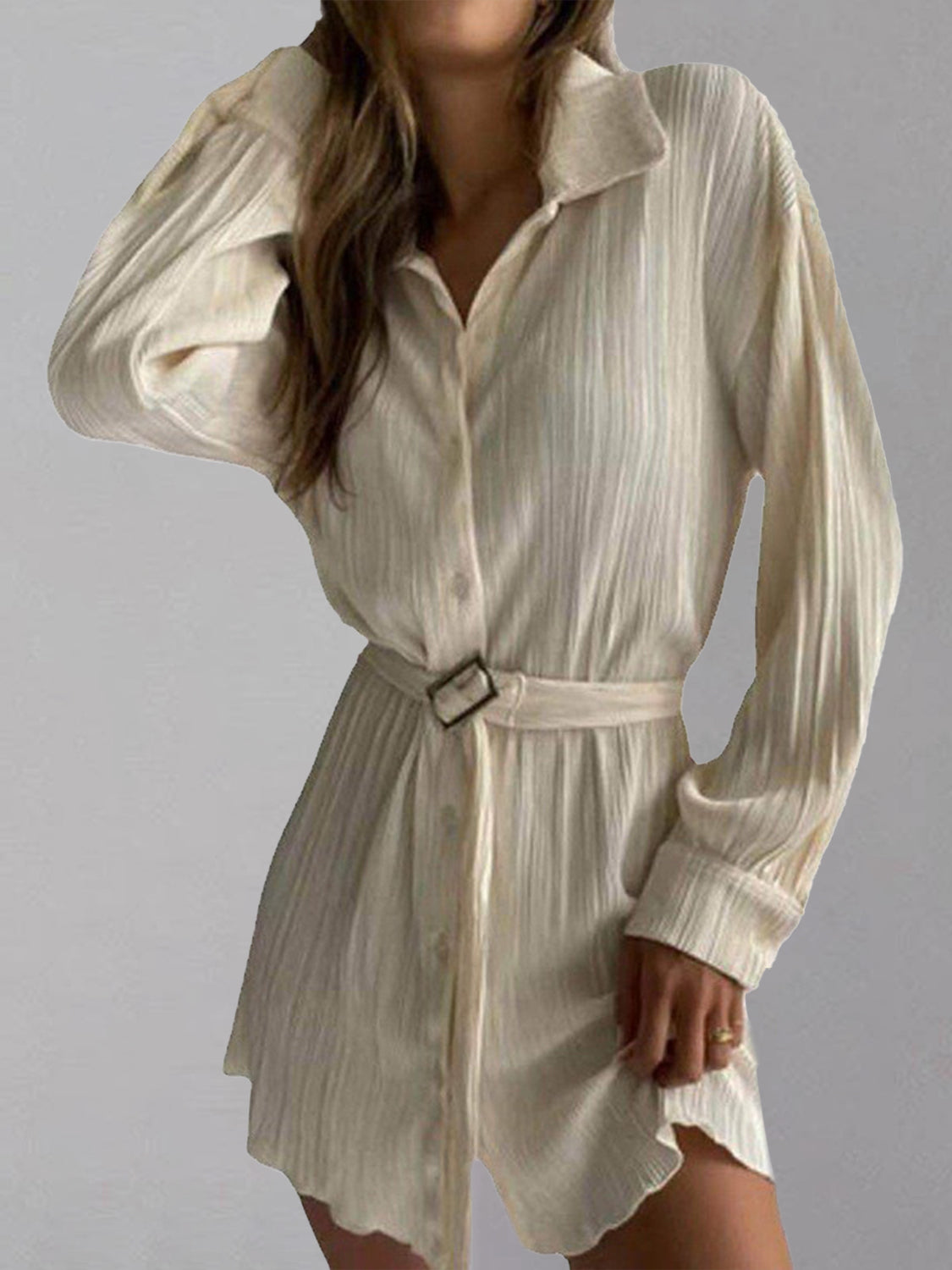 Button Up Dropped Shoulder Shirt Dress - The Goddess Galleries
