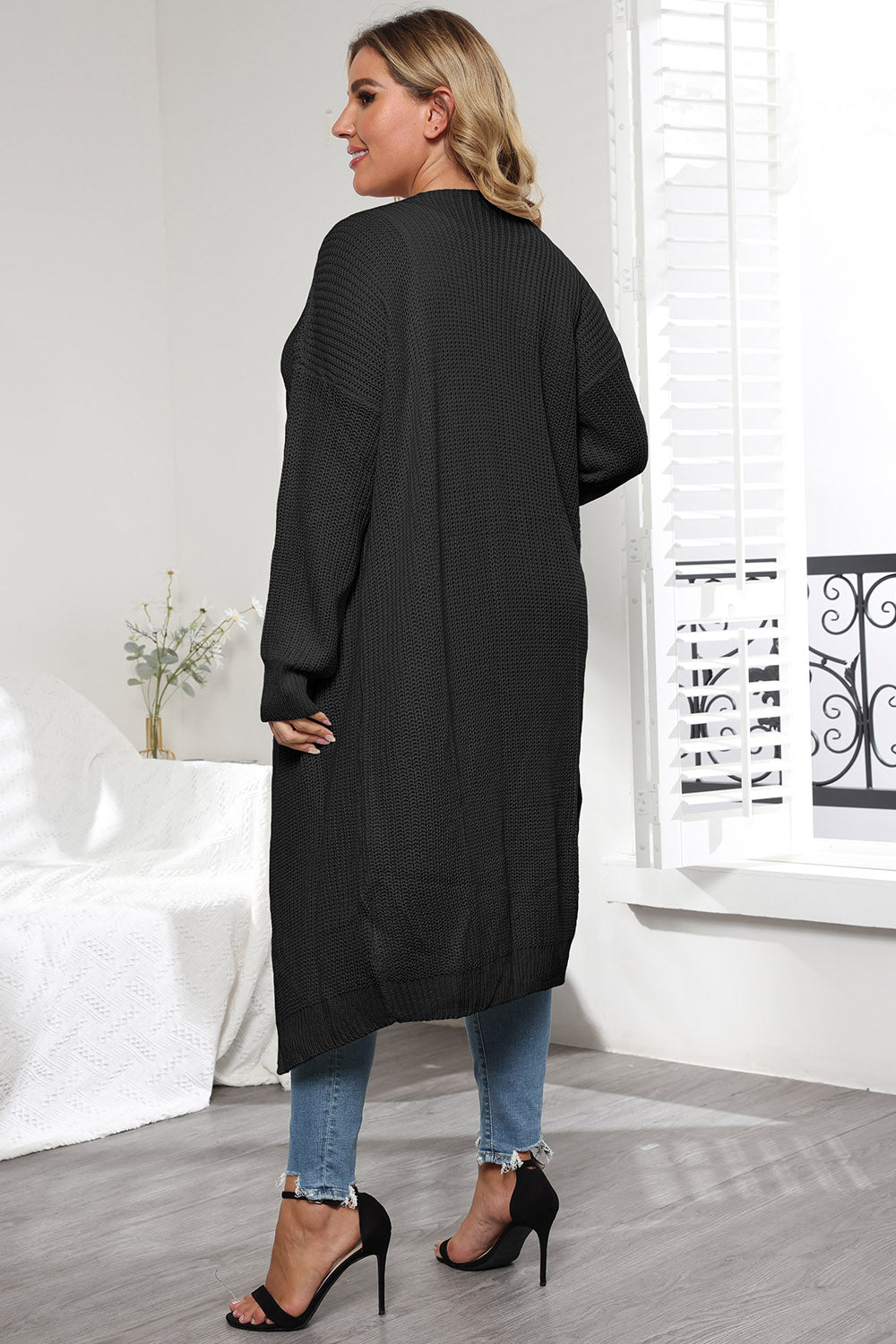 Plus Size Open Front Long Sleeve Cardigan - The Goddess Galleries