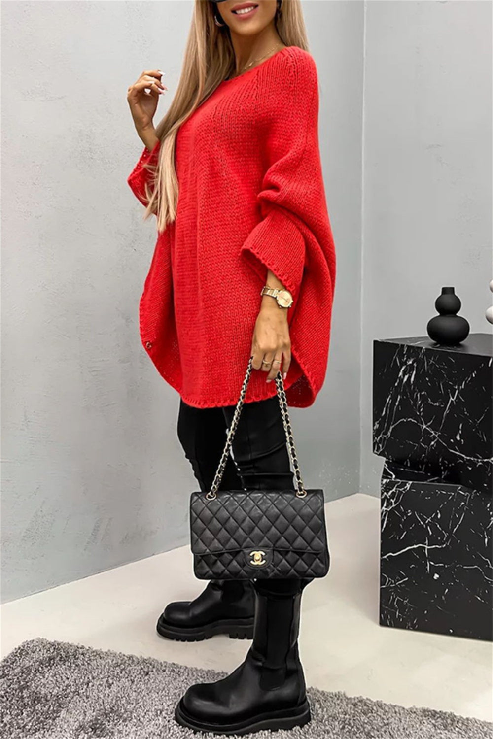 Round Neck Batwing Sleeve Sweater - The Goddess Galleries