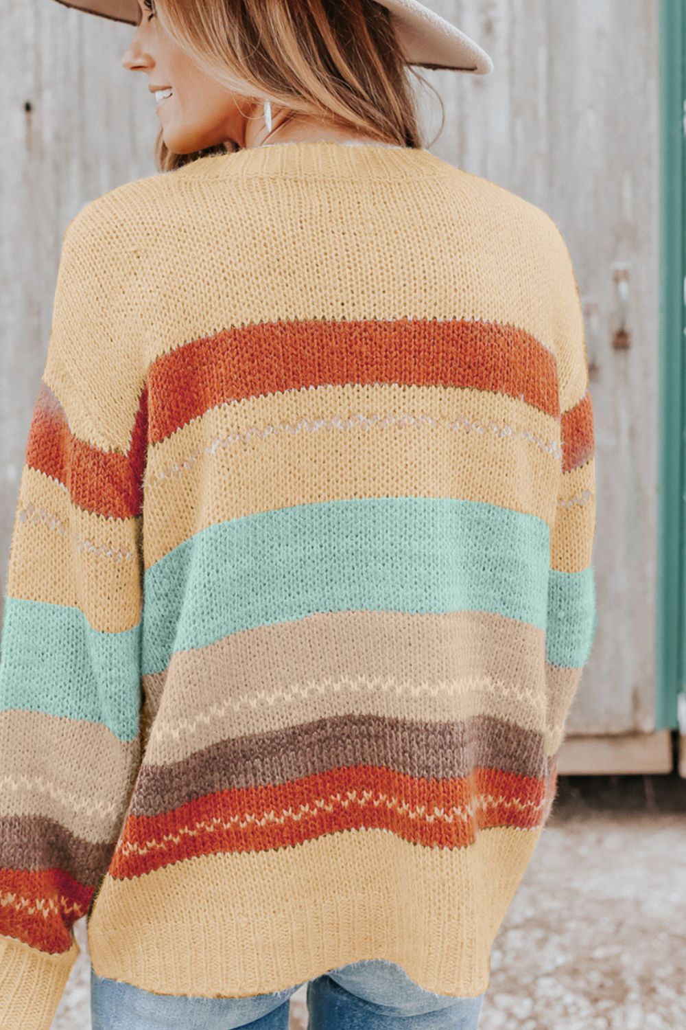 Color Block Round Neck Dropped Shoulder Sweater - The Goddess Galleries