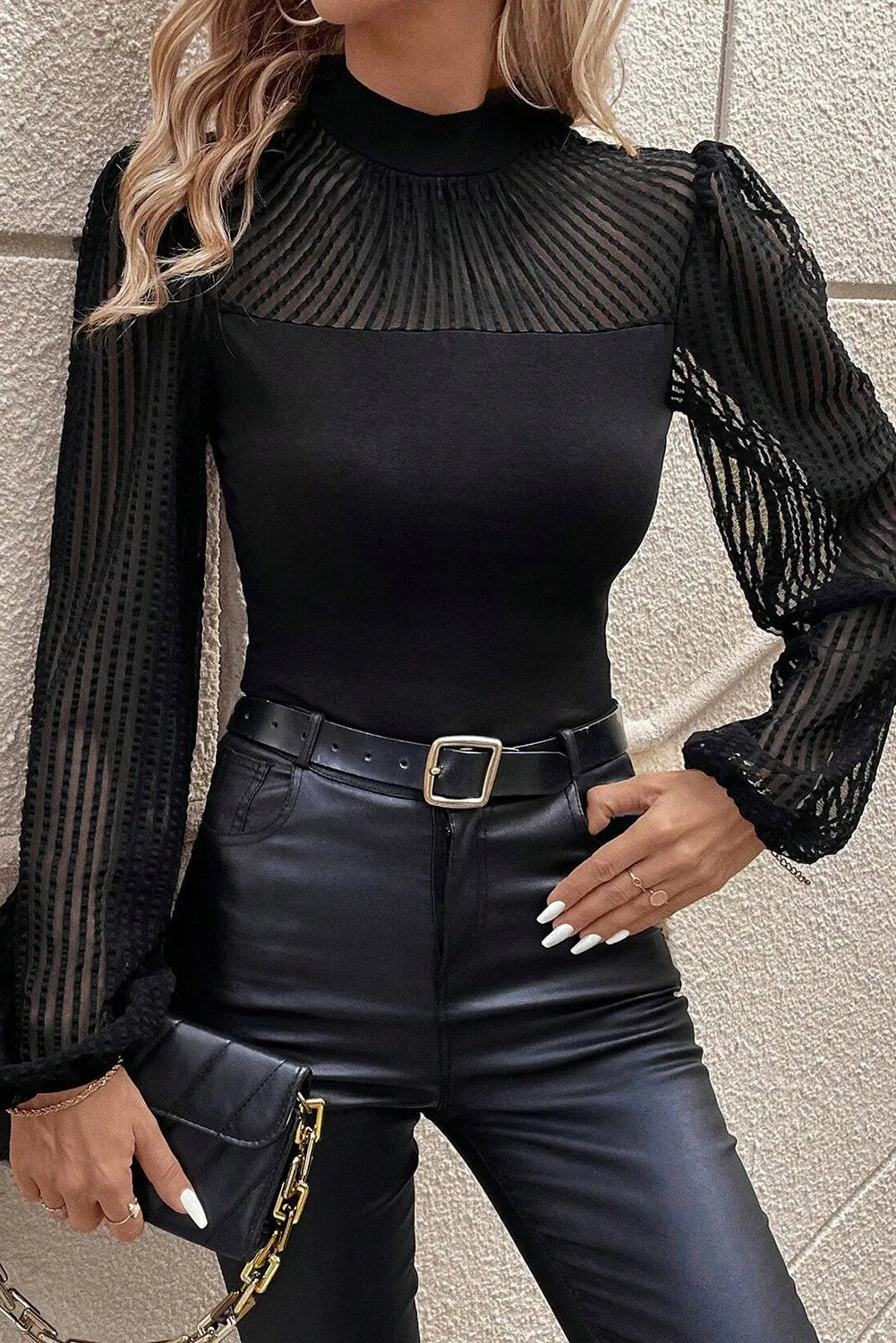 Mock Neck Long Sleeve Blouse - The Goddess Galleries