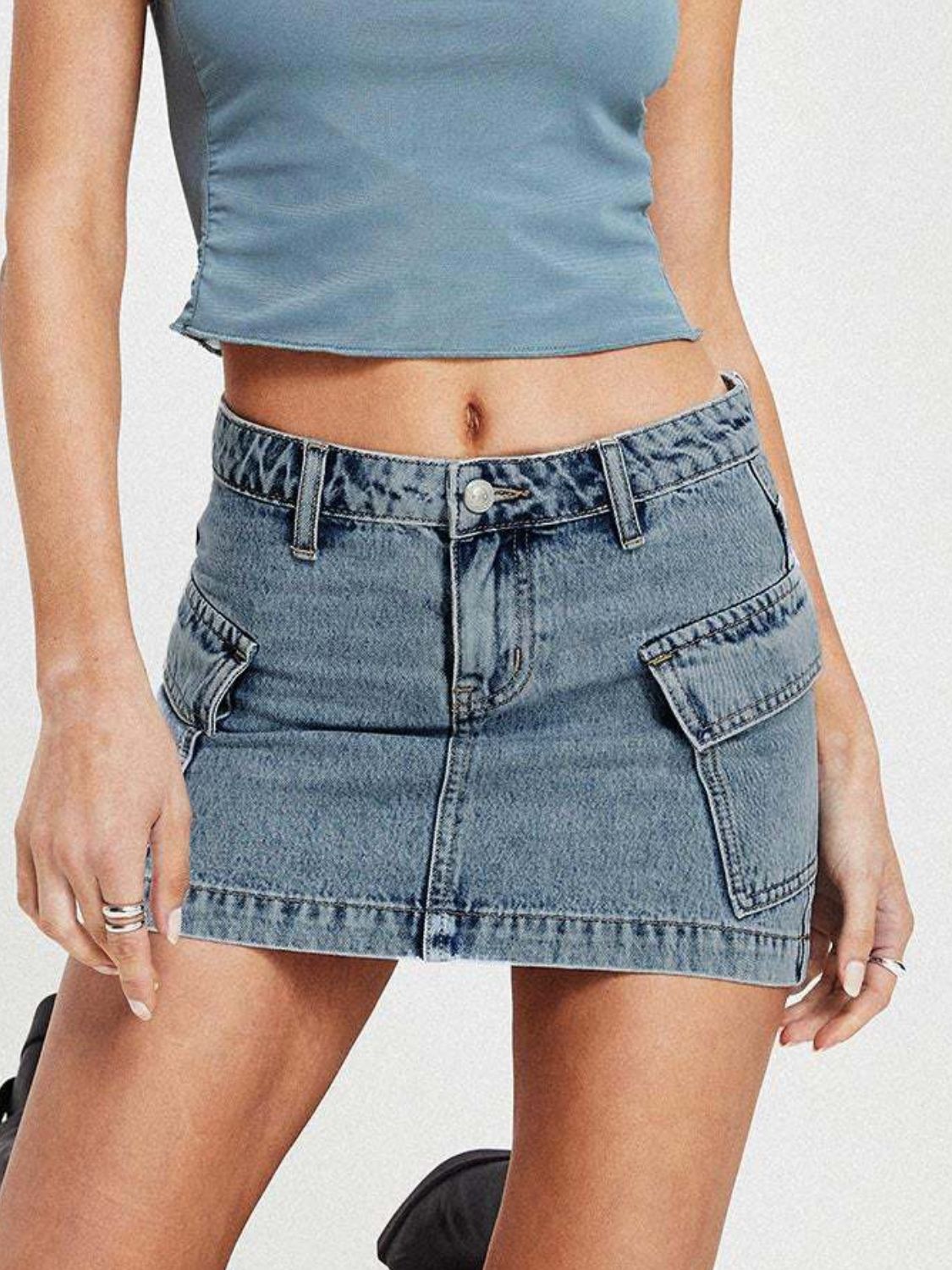 Mini Cargo Denim Skirt with Pockets - The Goddess Galleries