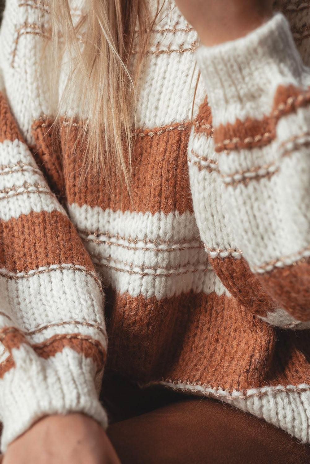 Striped Round Neck Dropped Shoulder Sweater - The Goddess Galleries