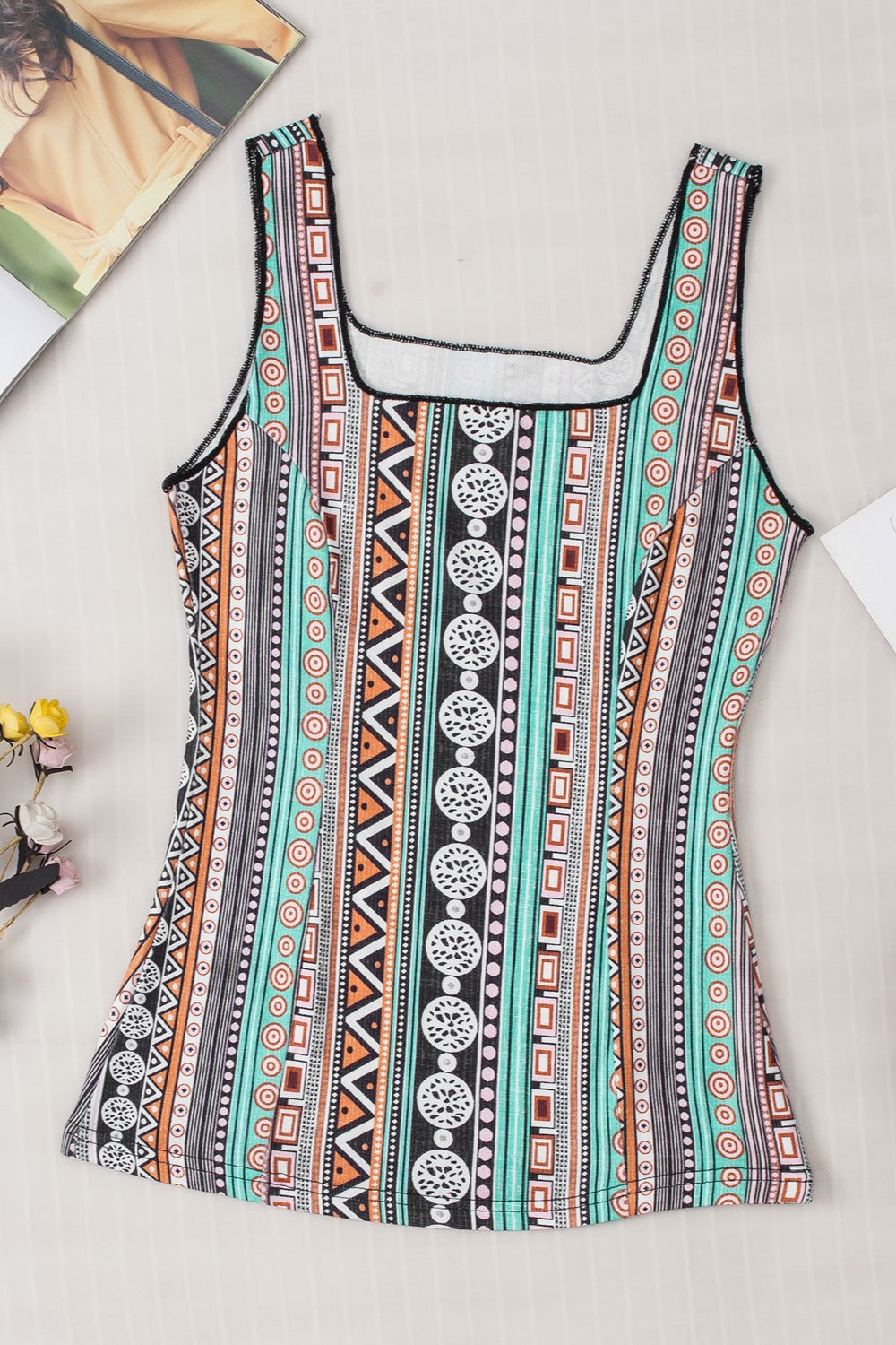 Printed Square Neck Wide Strap Tank - The Goddess Galleries