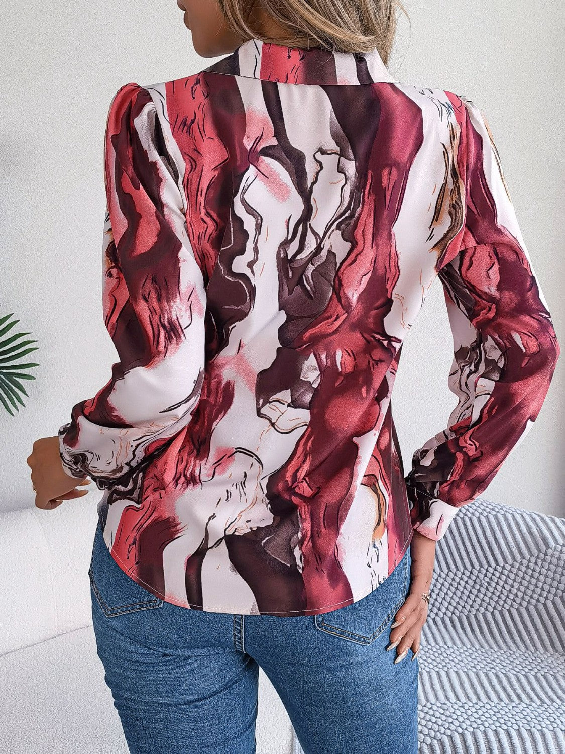 Printed Button Up Long Sleeve Shirt - The Goddess Galleries
