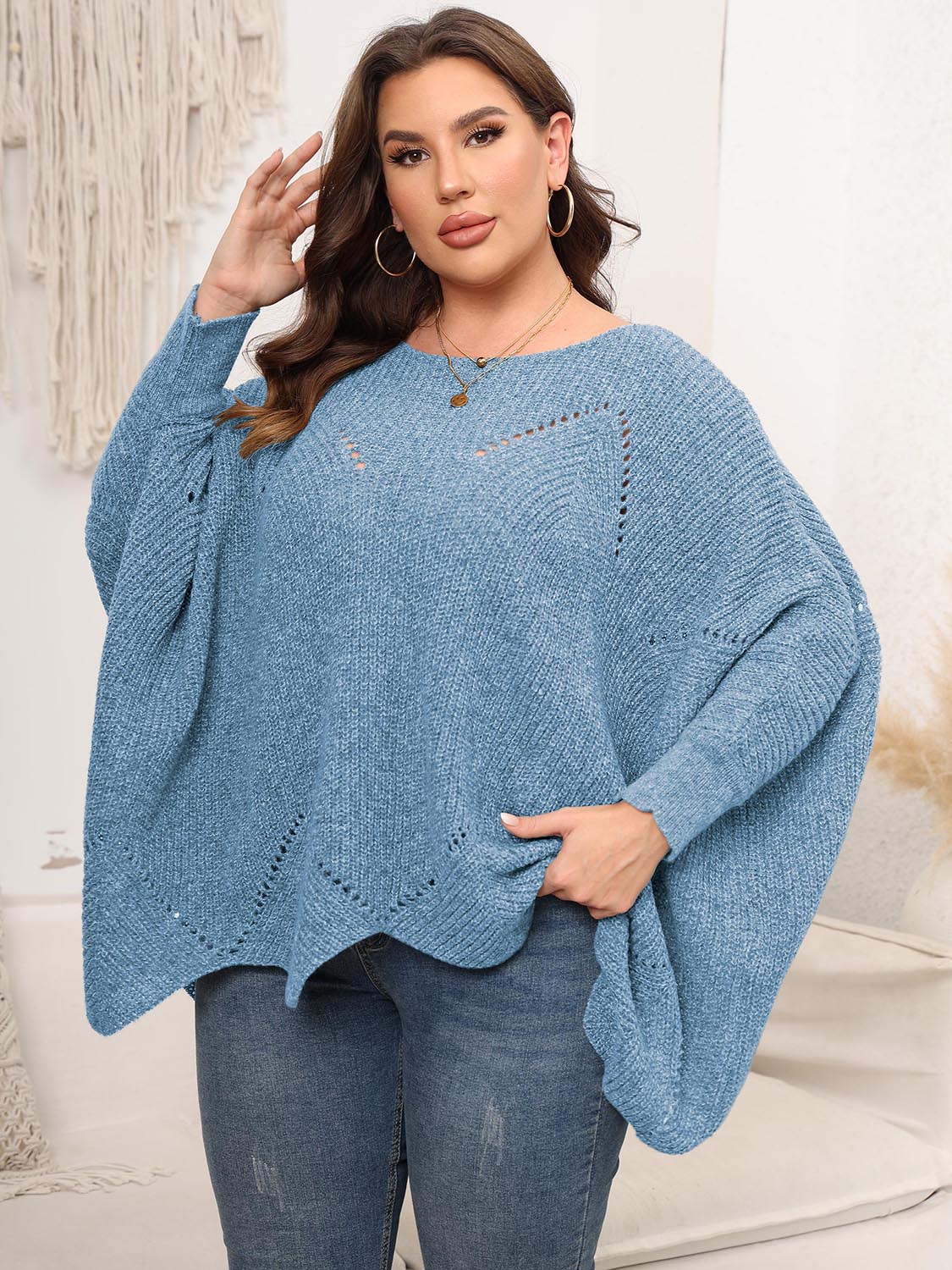 Plus Size Round Neck Batwing Sleeve Sweater - The Goddess Galleries