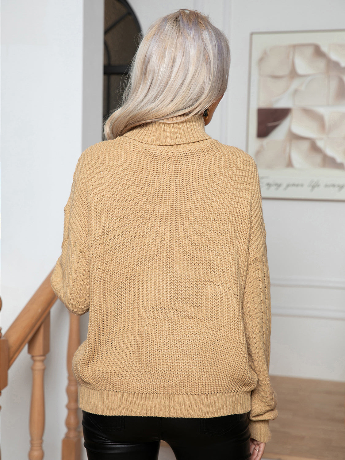 Turtleneck Cable-Knit Long Sleeve Sweater - The Goddess Galleries